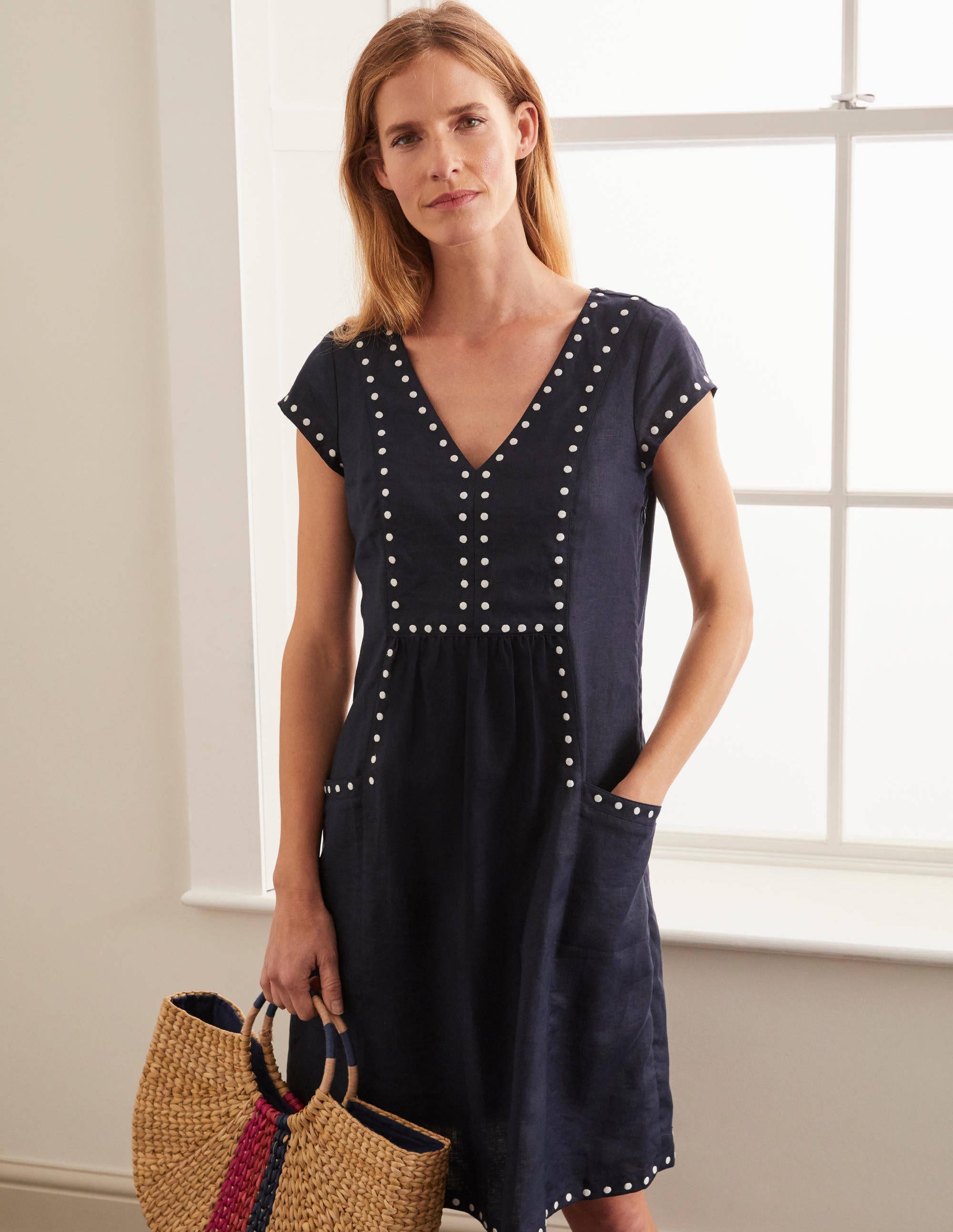 navy embroidered dress