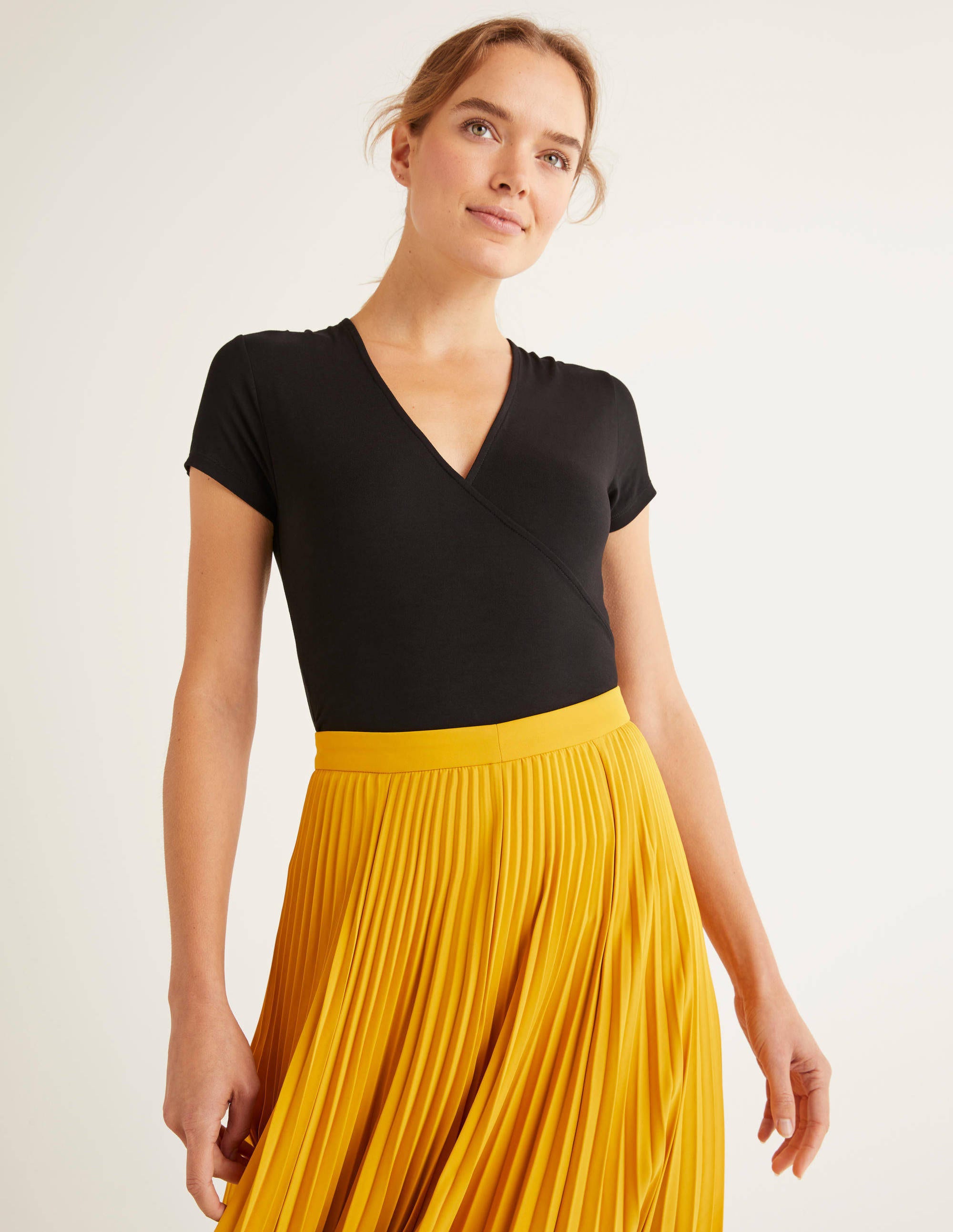 black short sleeve wrap top