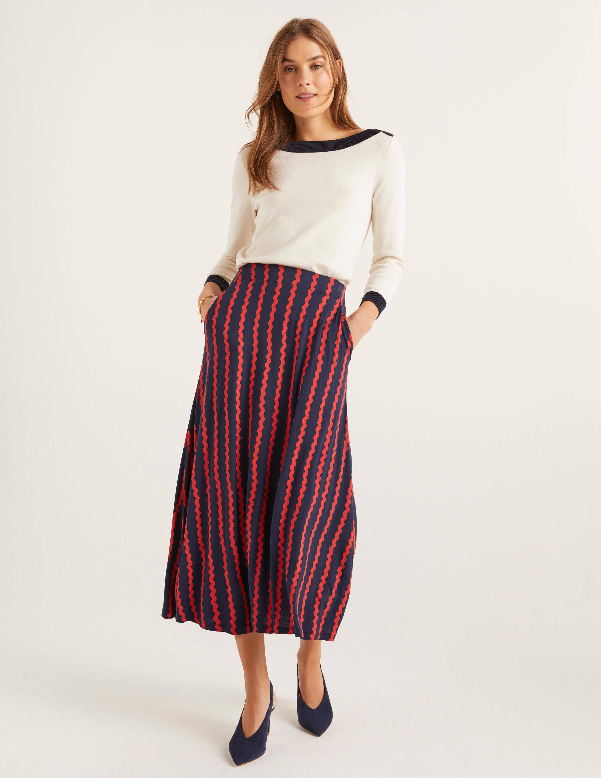 Jersey Midi Skirt - Navy, Wiggle | Boden UK