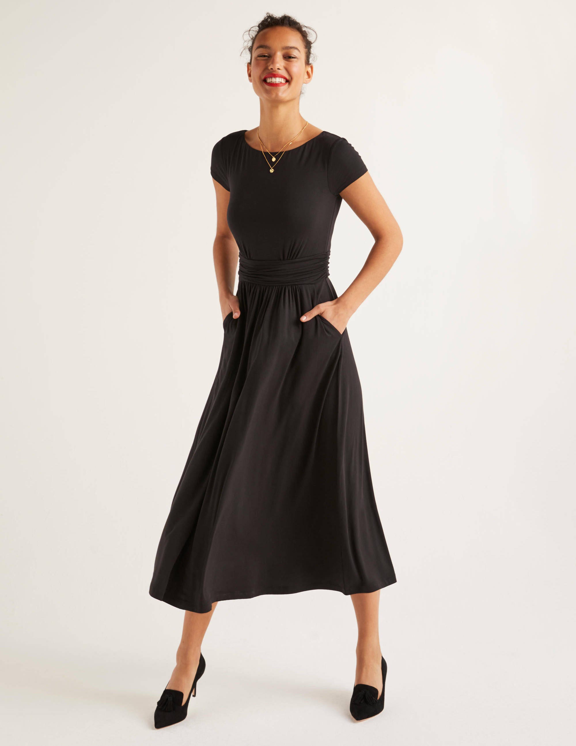 jersey black midi dress