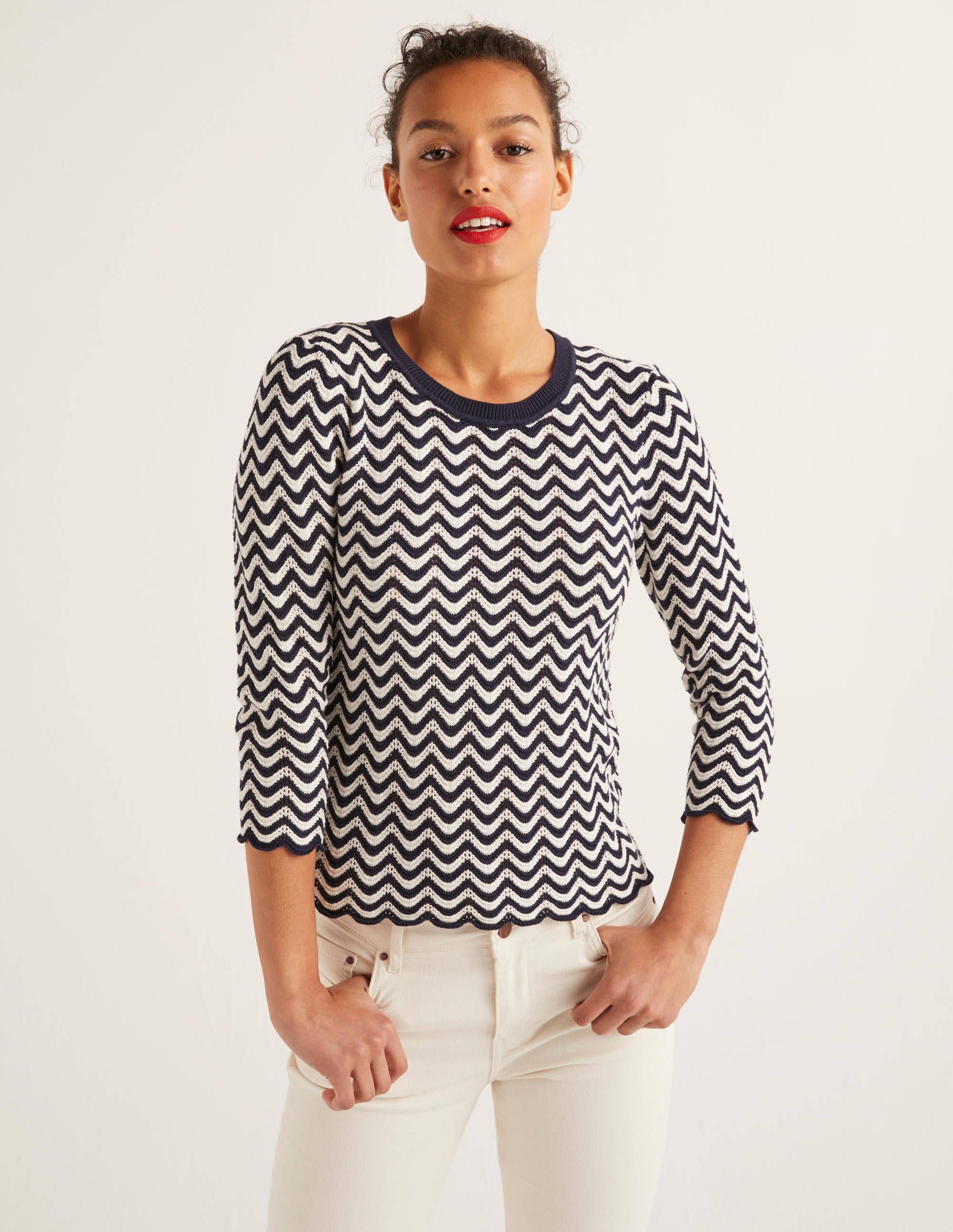 Pull Powis en pointelle NAV Femme Boden, Navy