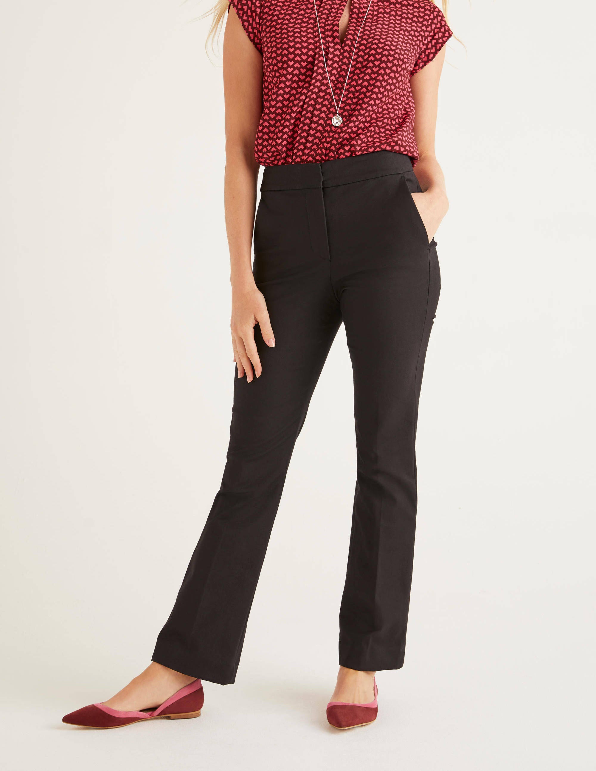 black bootleg work trousers