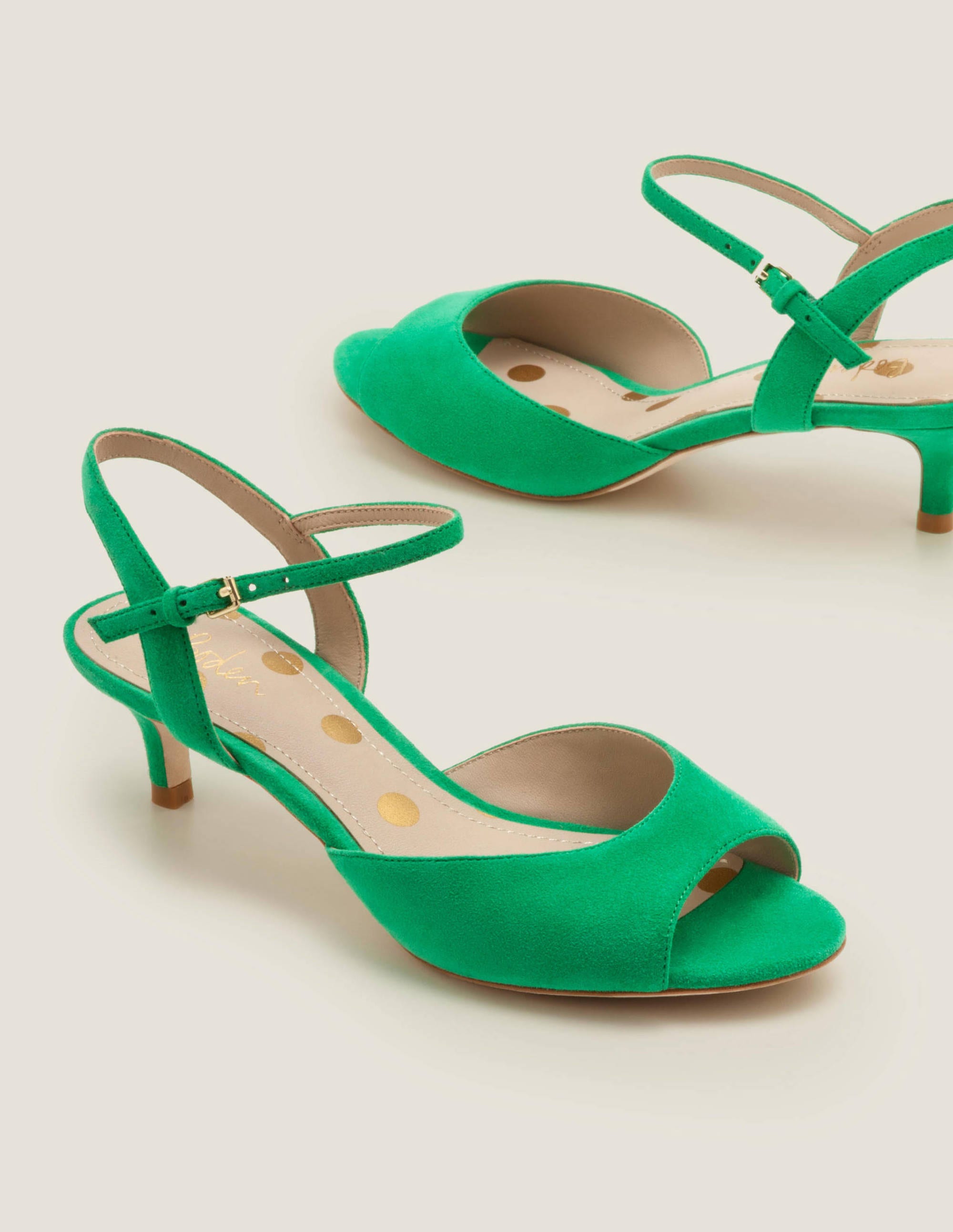green shoes kitten heel