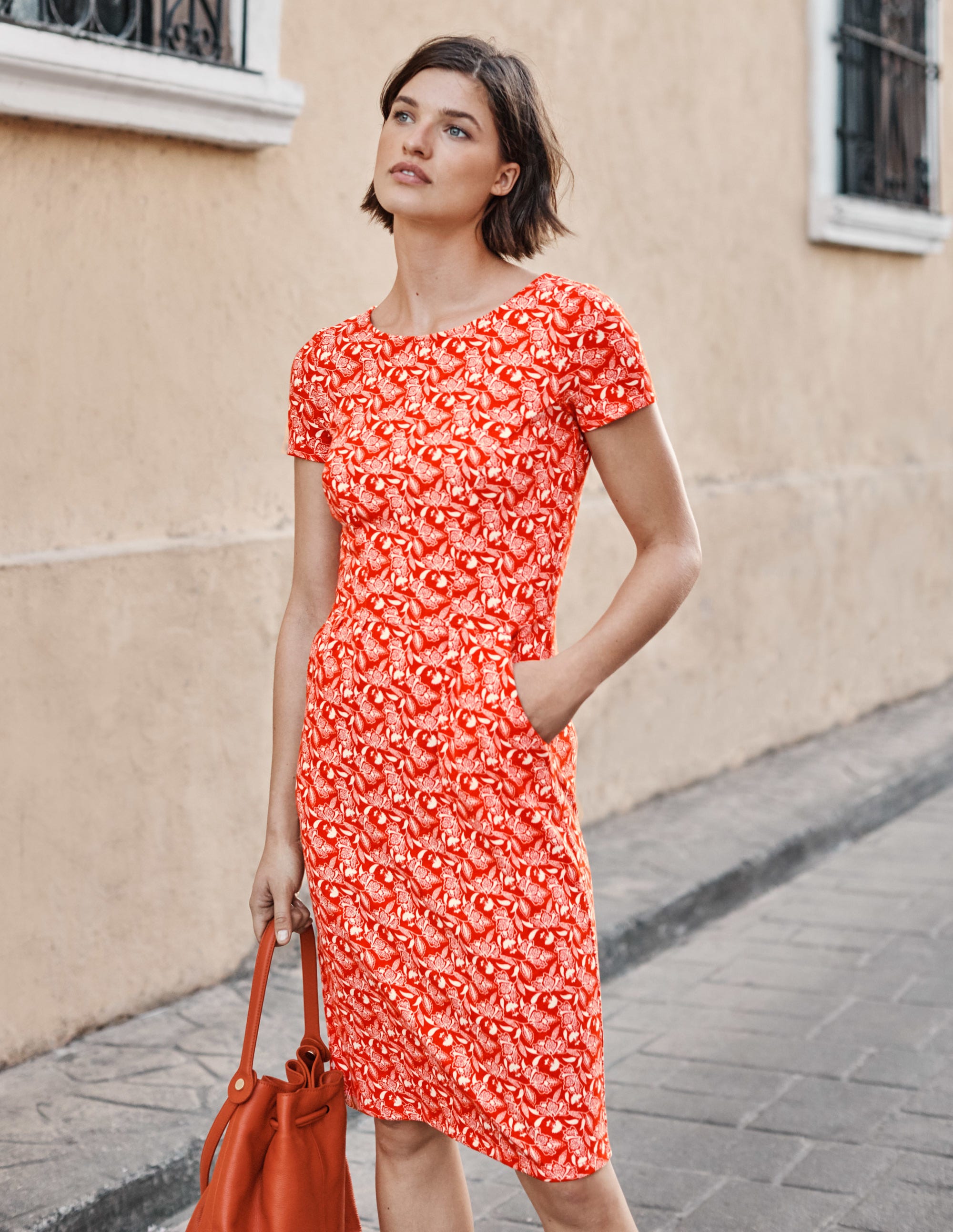 orange jersey dress