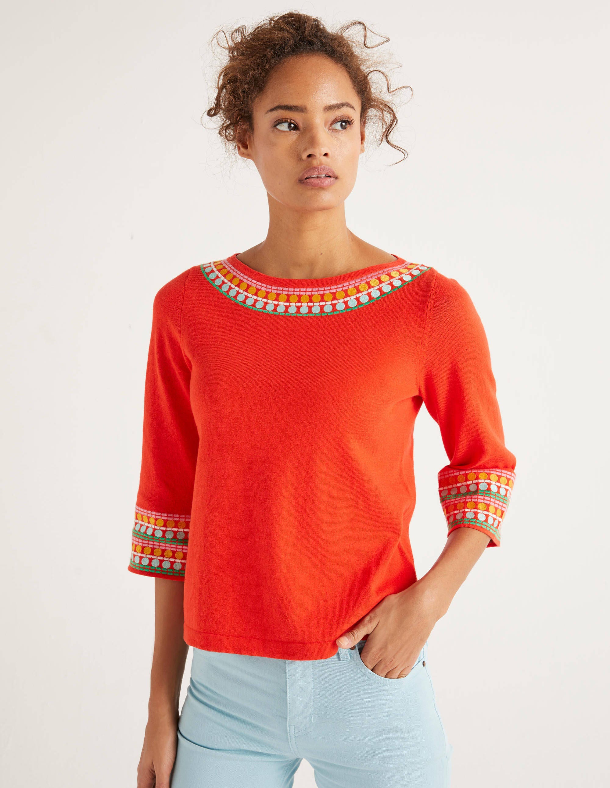 Pull Monmouth brodé BCO Femme Boden, Orange
