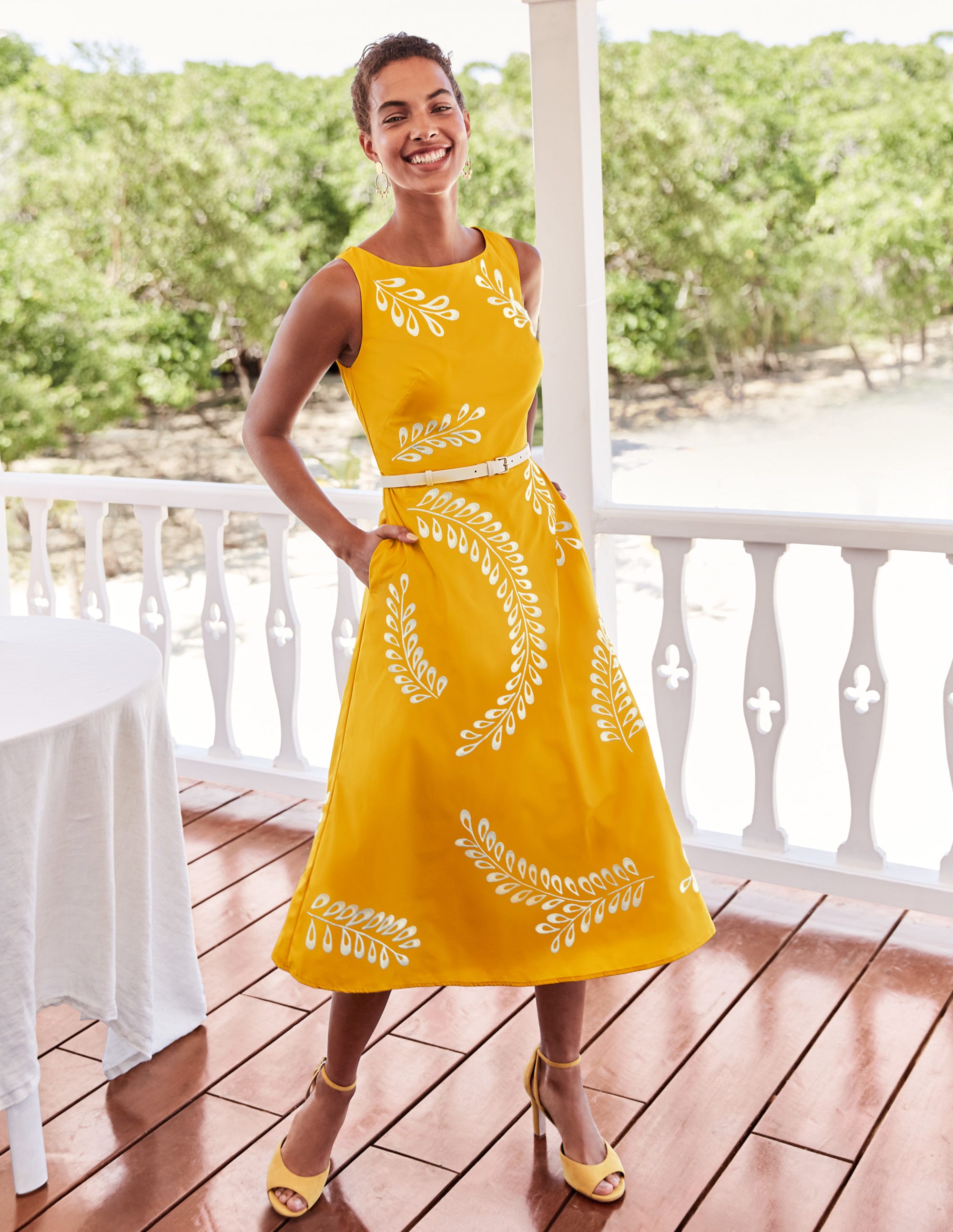 yellow embroidered dress