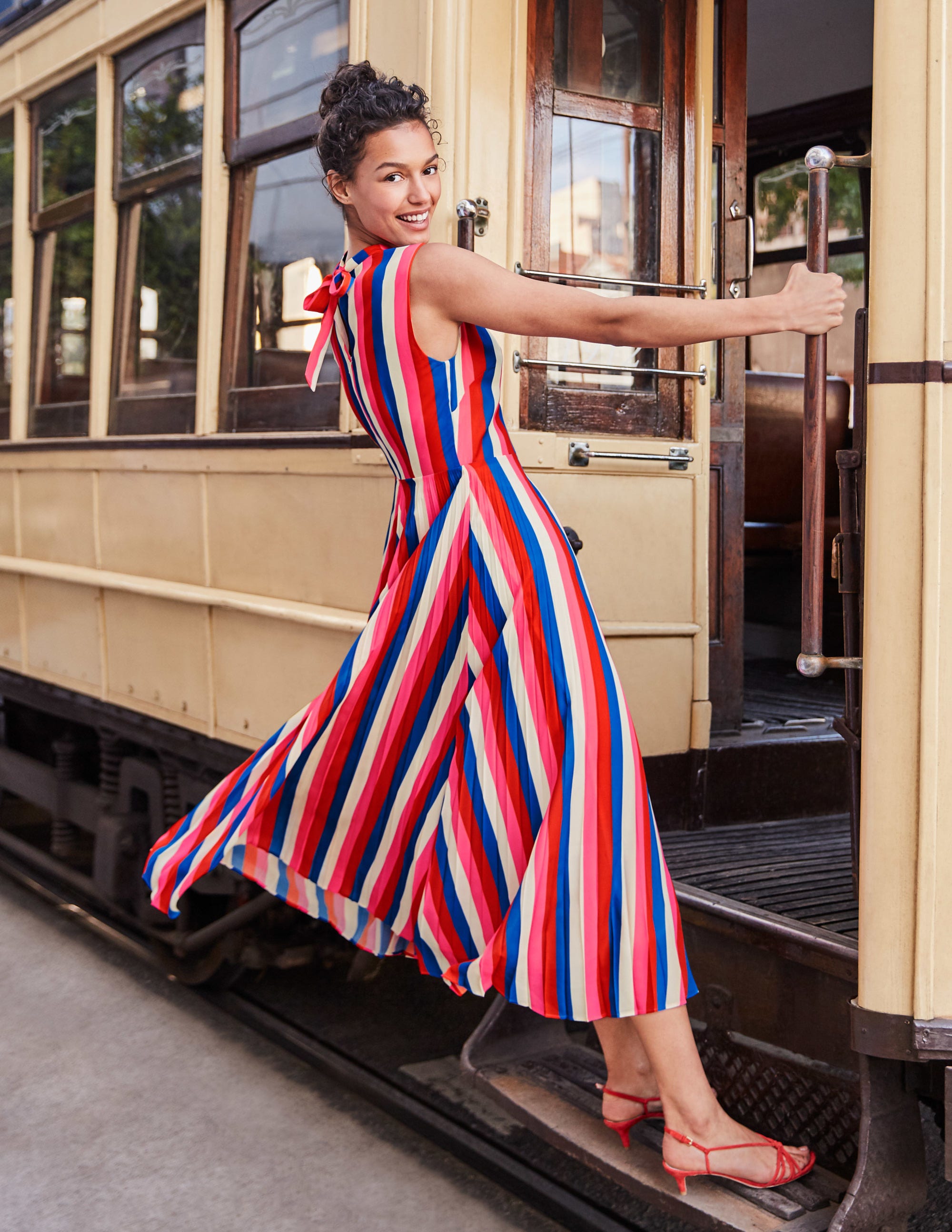 red floaty midi dress