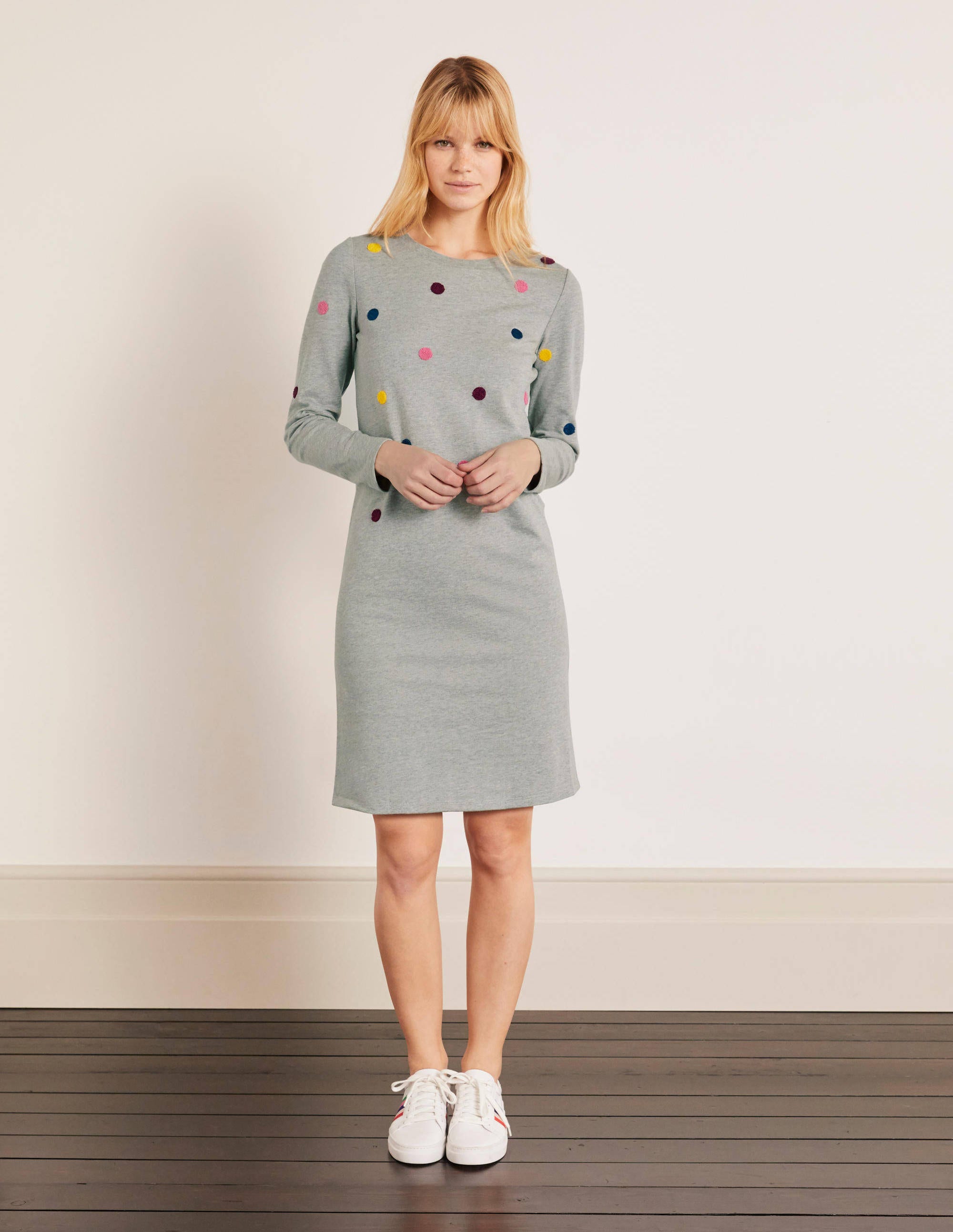 Sweatshirt Kleid Grau Meliert, Bouclé Punkte | Boden DE Sweatshirt Kleid Grau Meliert, Bouclé Punkte | Boden DE