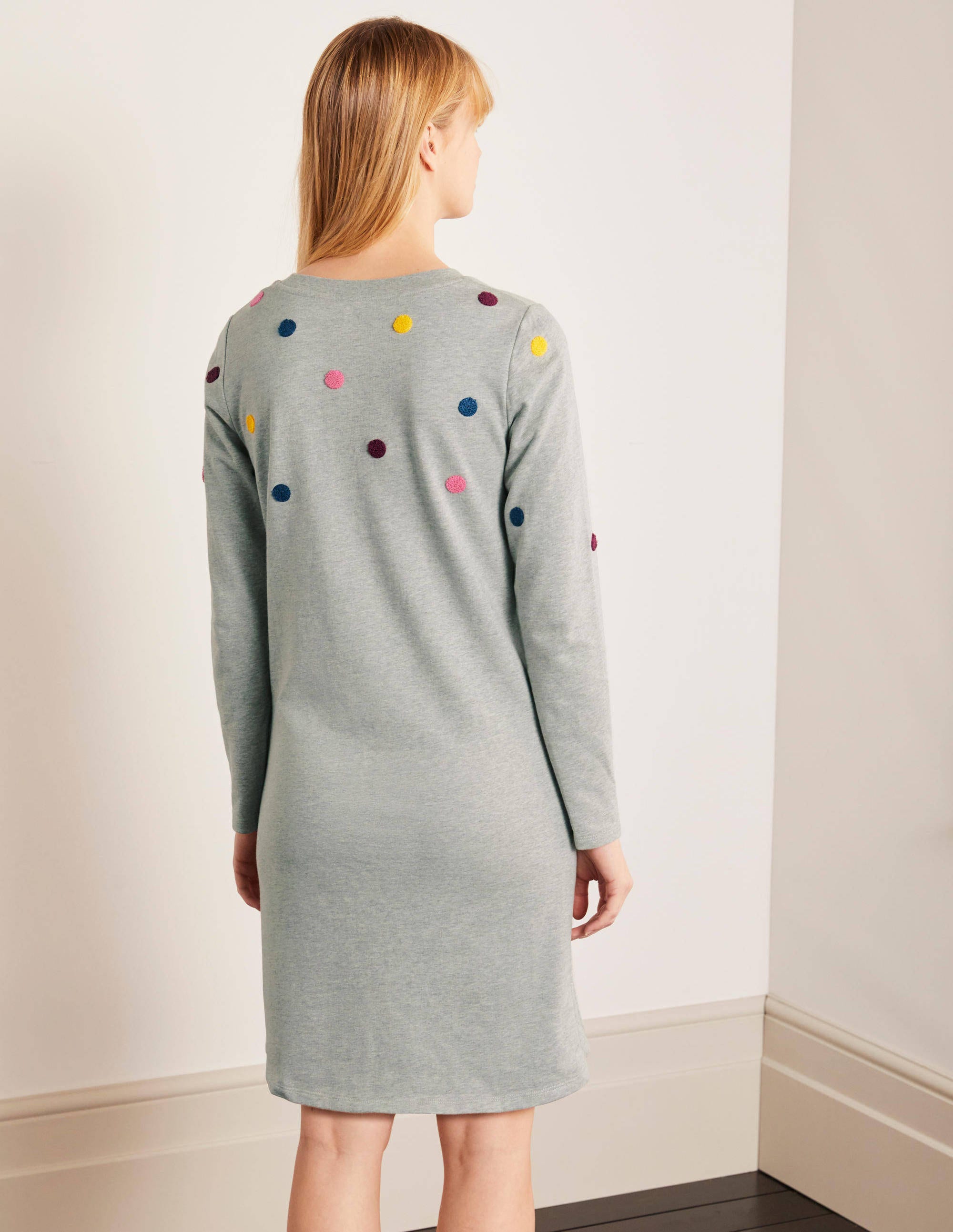 Sweatshirt Kleid Grau Meliert, Bouclé Punkte | Boden DE Sweatshirt Kleid Grau Meliert, Bouclé Punkte | Boden DE