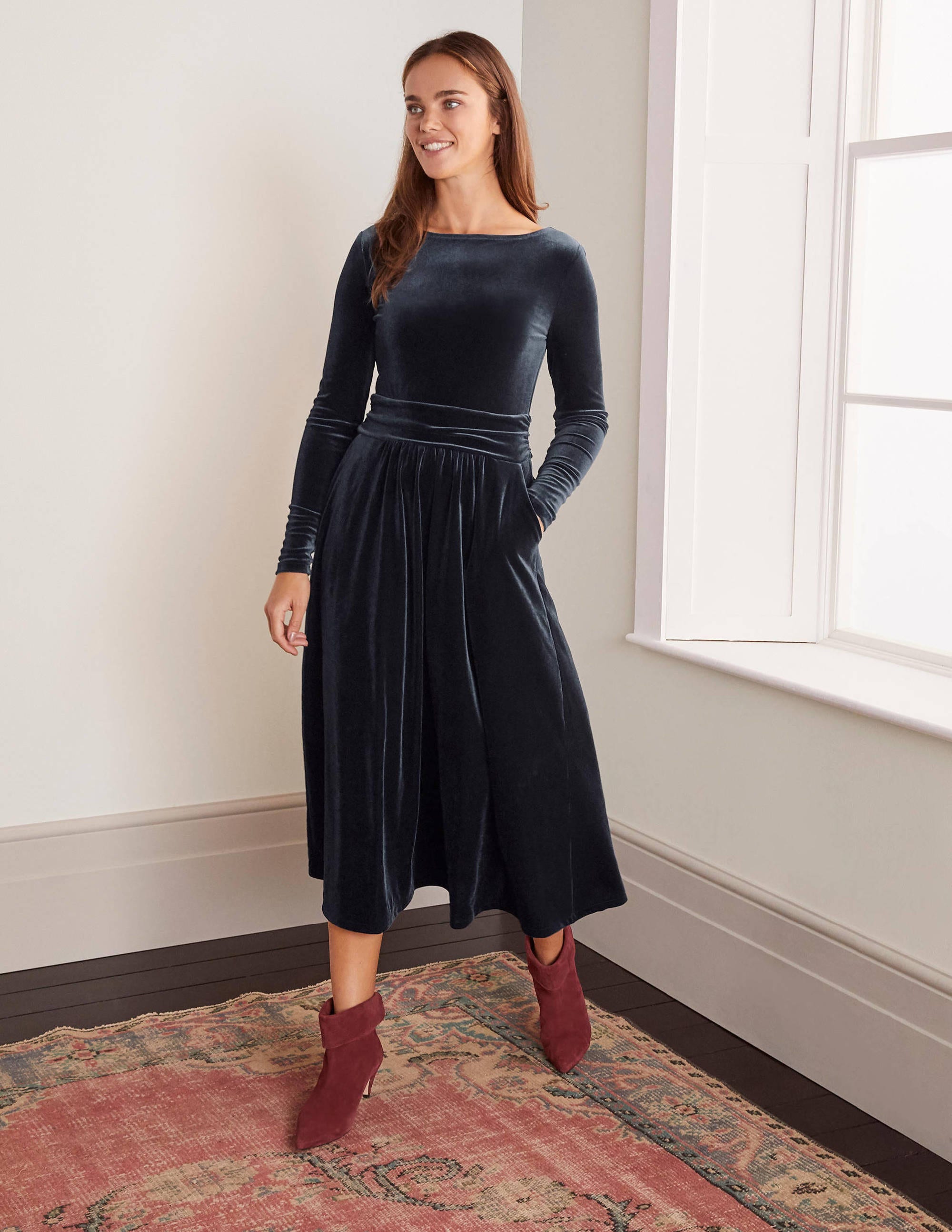Navy Lois Velvet Dress Navy Boden UK
