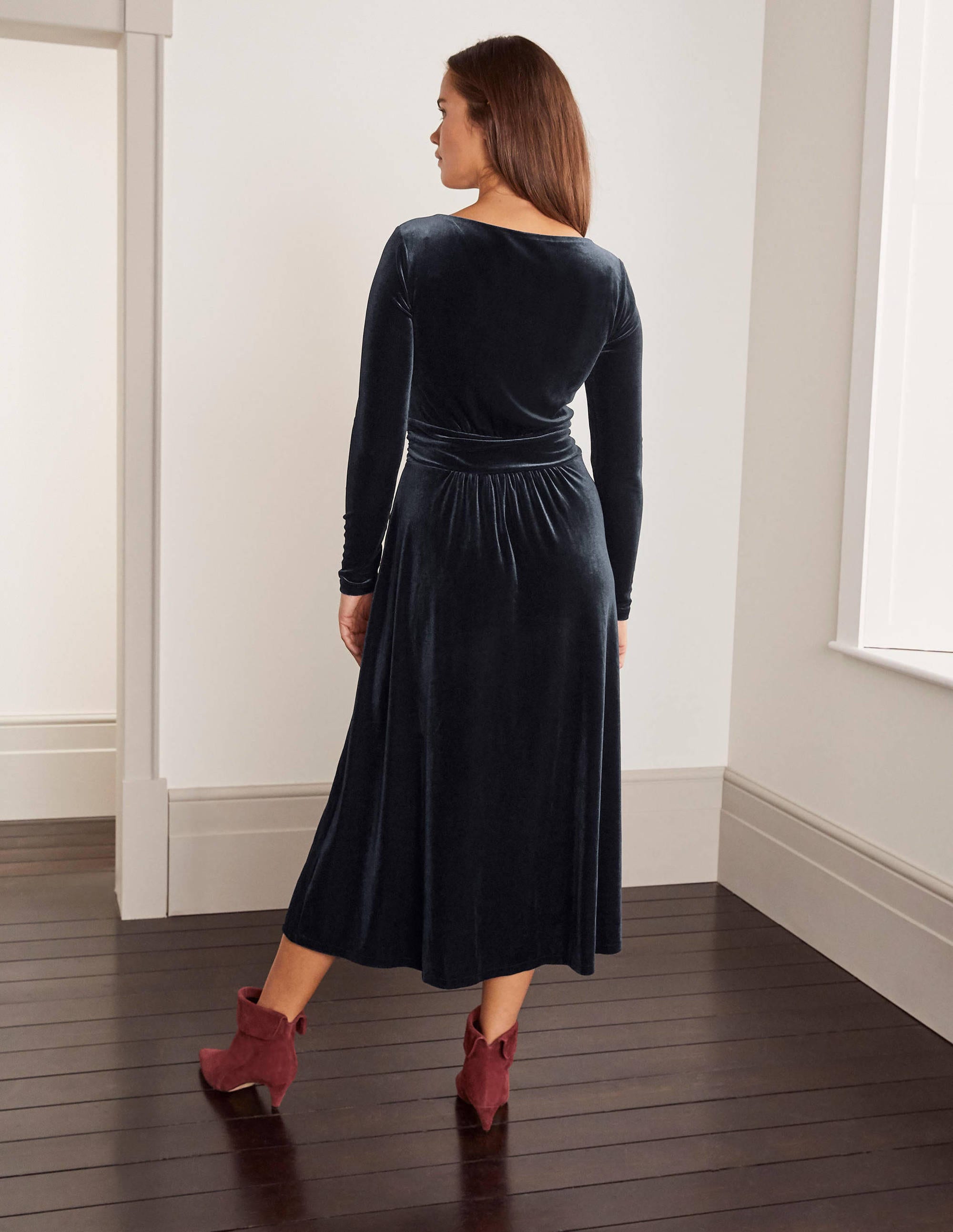 Navy Lois Velvet Dress Navy Boden UK