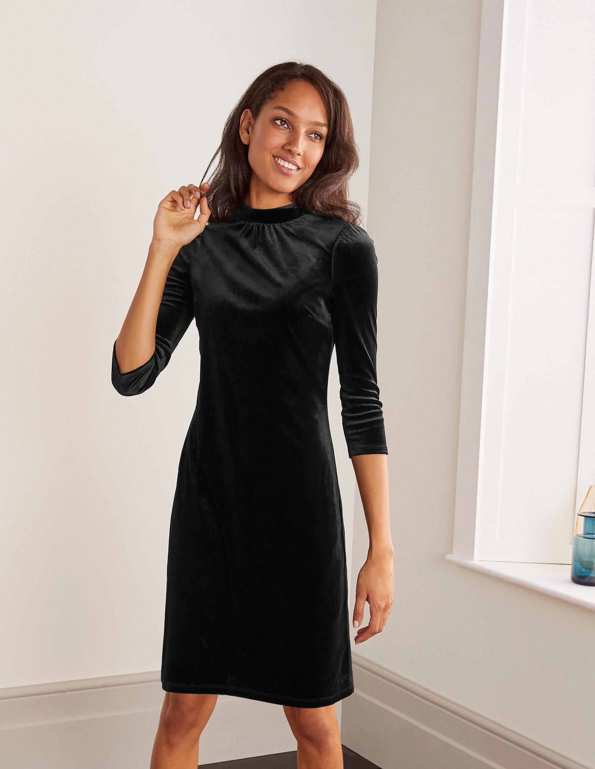 Livia Velvet Shift Dress Black Boden UK