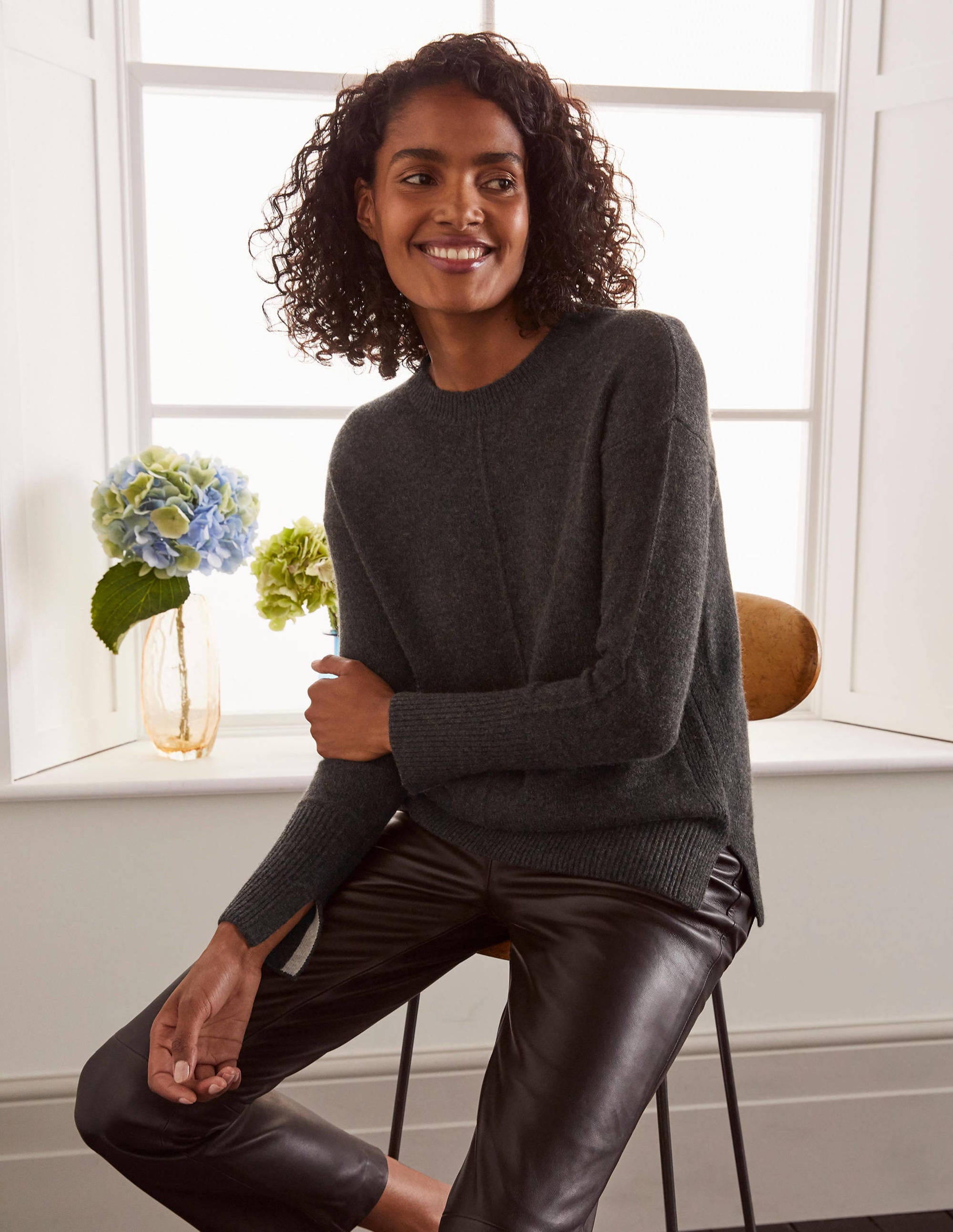 Derby Relaxed Cashmere Jumper Charcoal Melange Boden UK