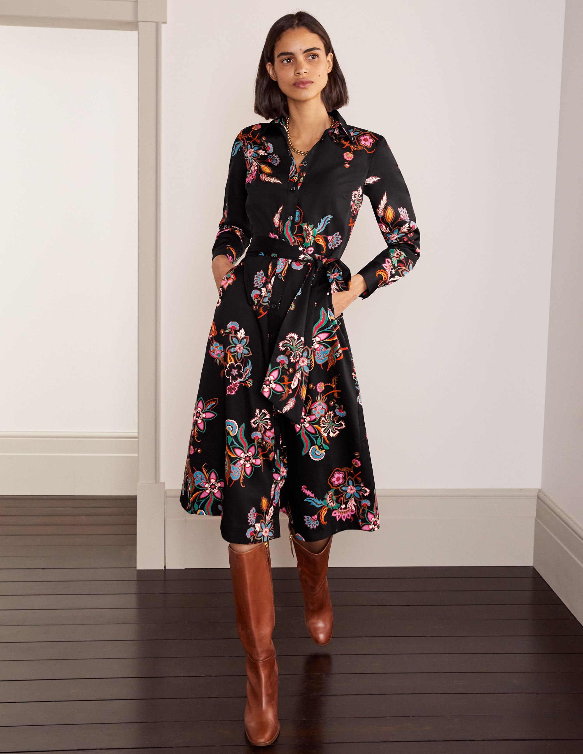 black knee length shirt dress