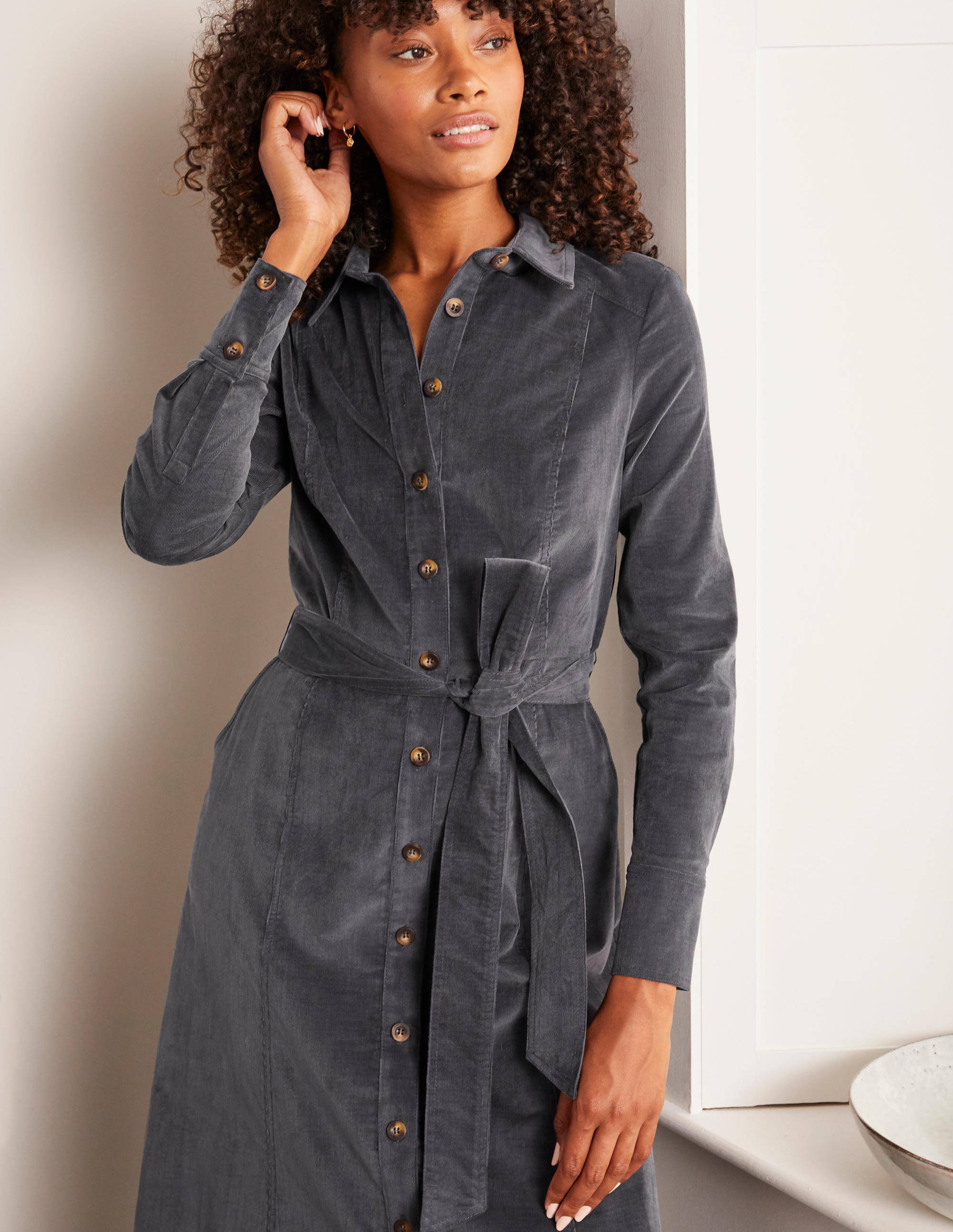 Judith Cord Shirt Dress Graphite Boden UK