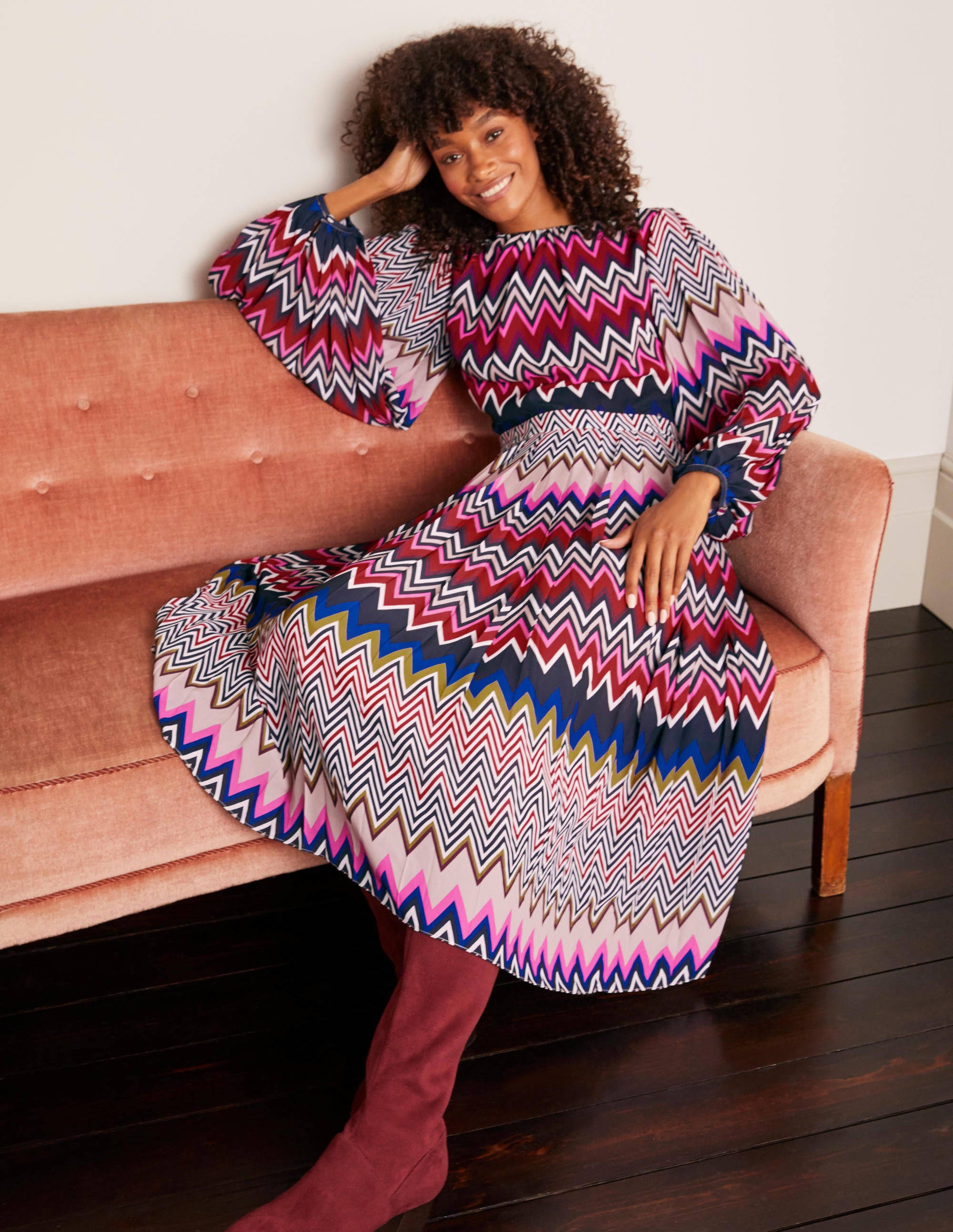 chevron pleated midi dress