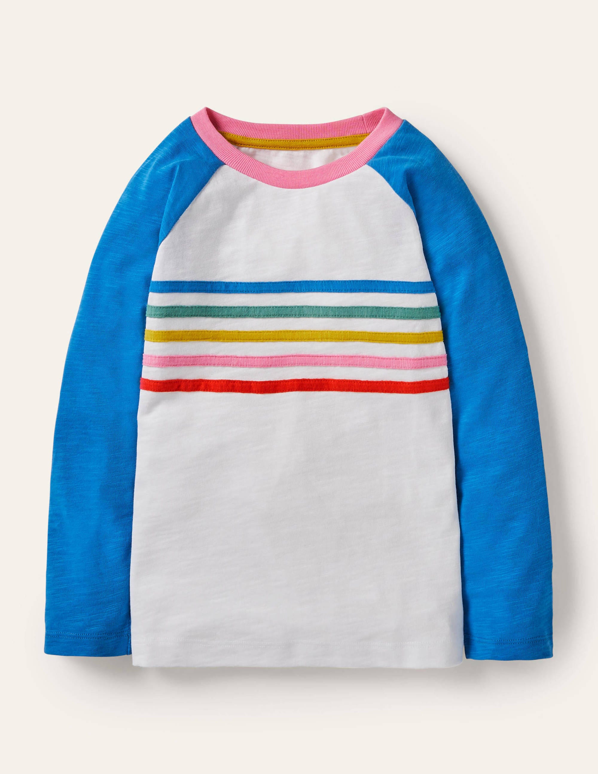 T-shirt raglan flammé et rayé BLU Boden Boden, Bleu