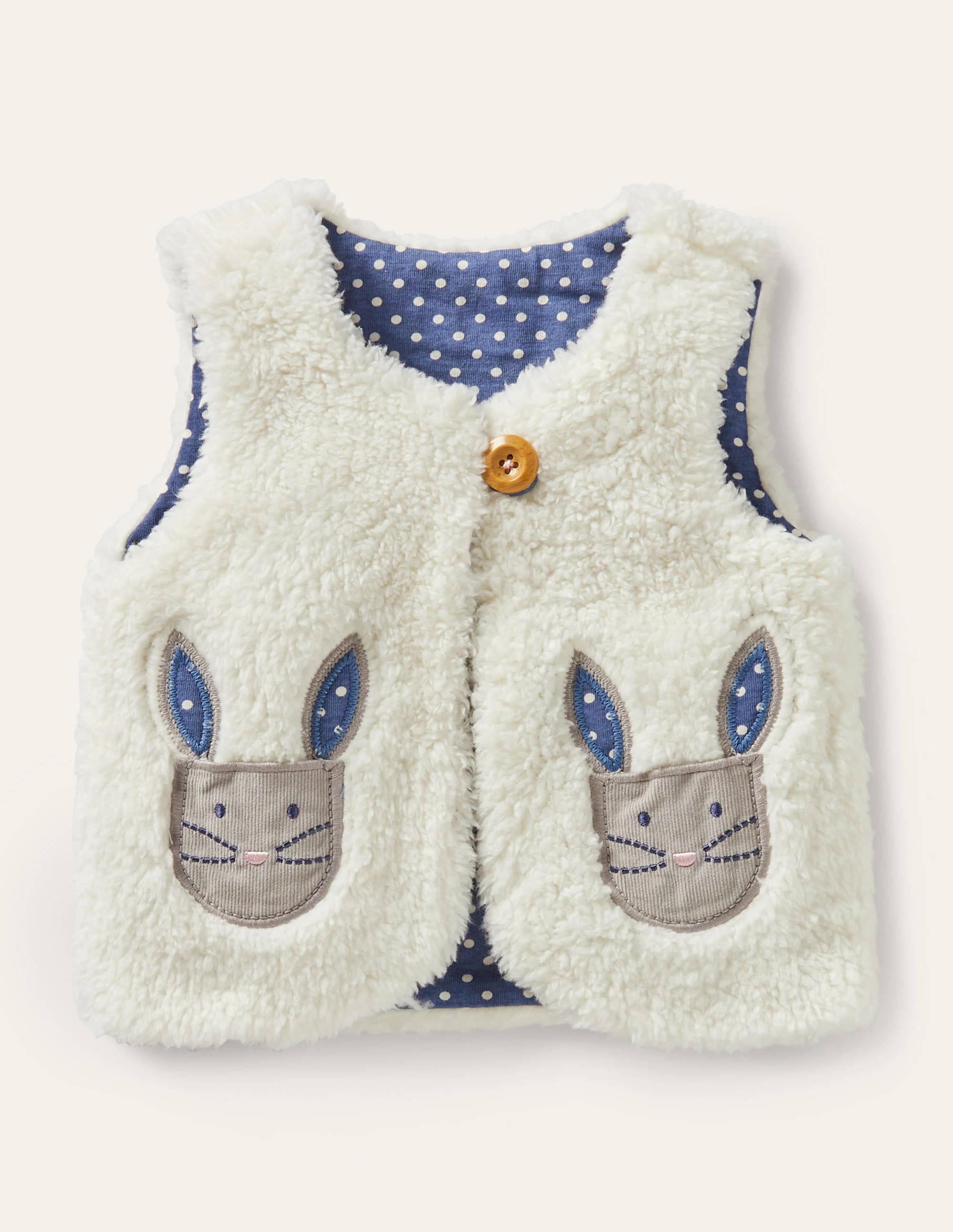 Veste sans manches cosy avec poches et appliqués IVO Bébé Boden, Ivoire