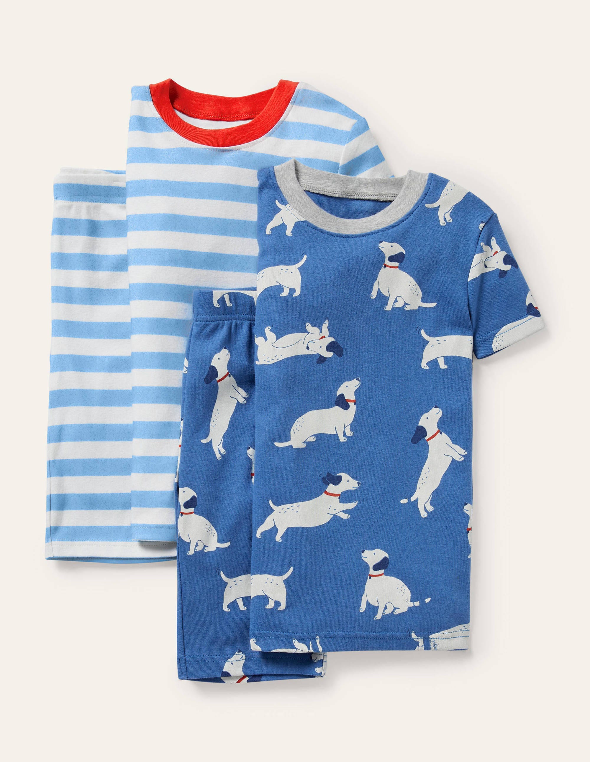 Cosy Twin Pack Short Pajamas Venice Blue Sausage Dogs Boden US