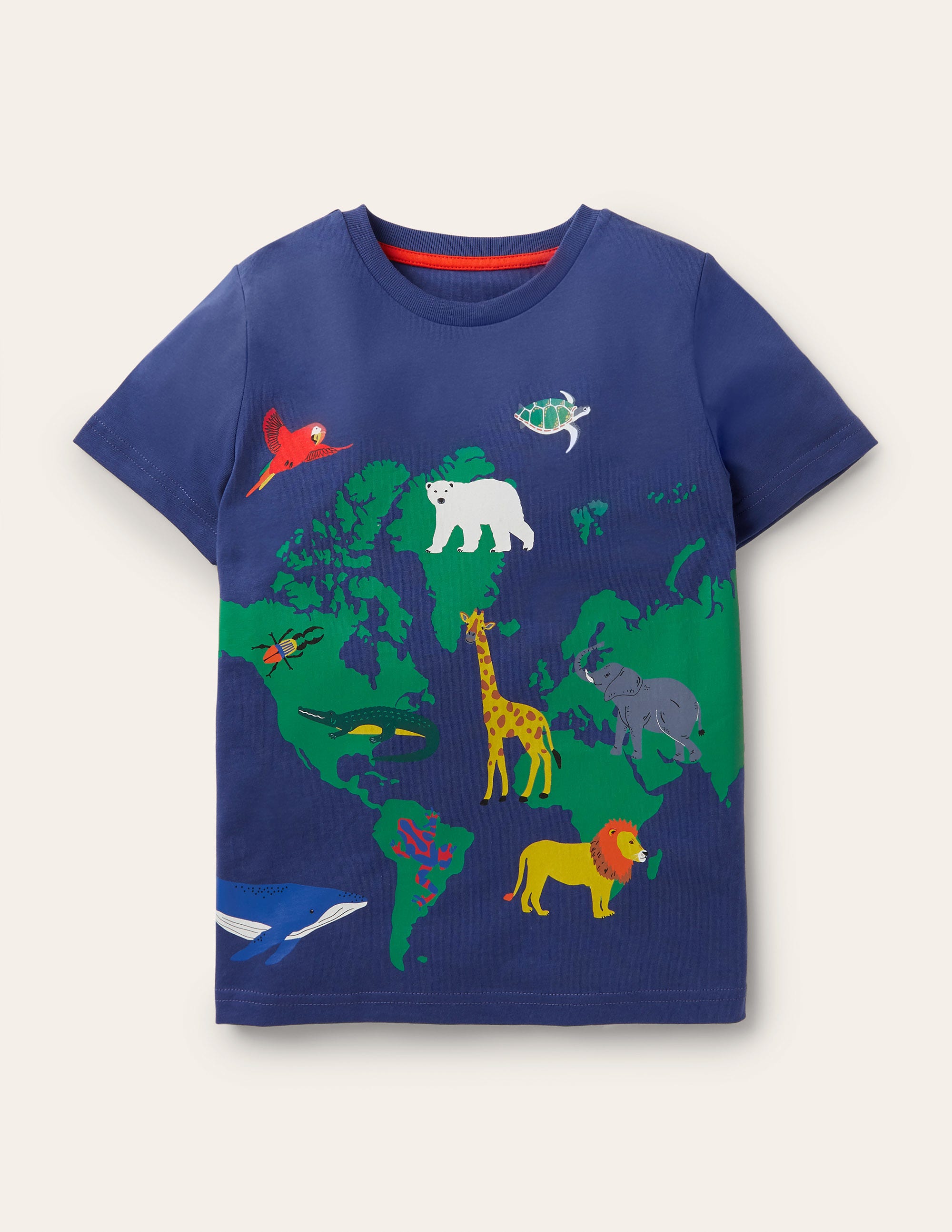 Wild Animal Map T-Shirt IND Boden Boden, Bleu