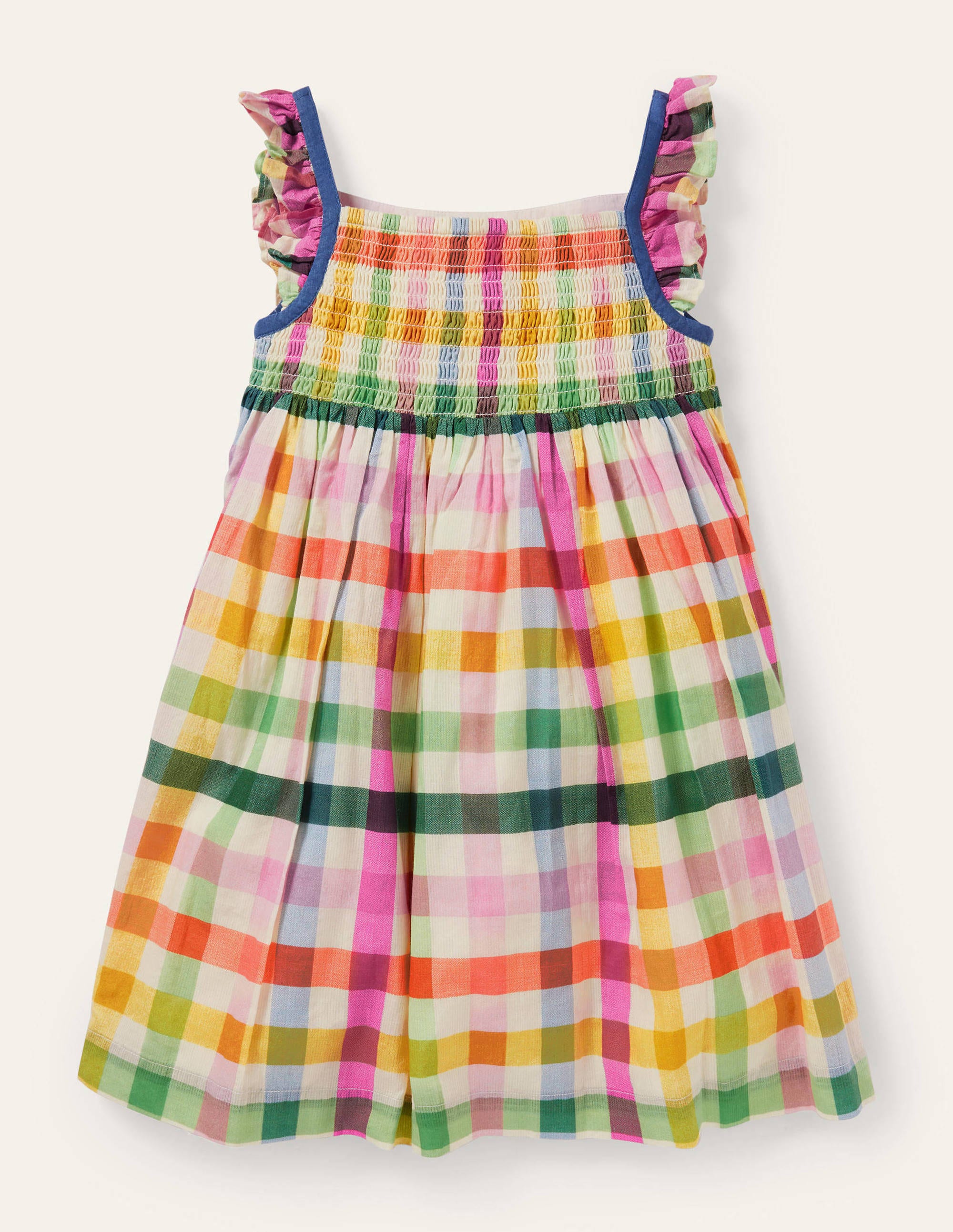Frill Strap Dress - Multi Rainbow Gingham | Boden US