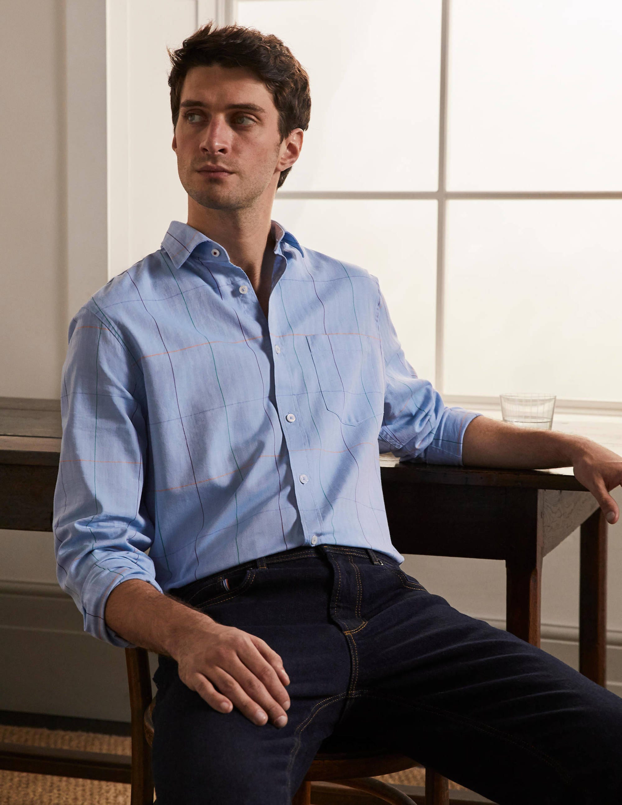 Chemise en coton brossé BLU Homme Boden, Bleu