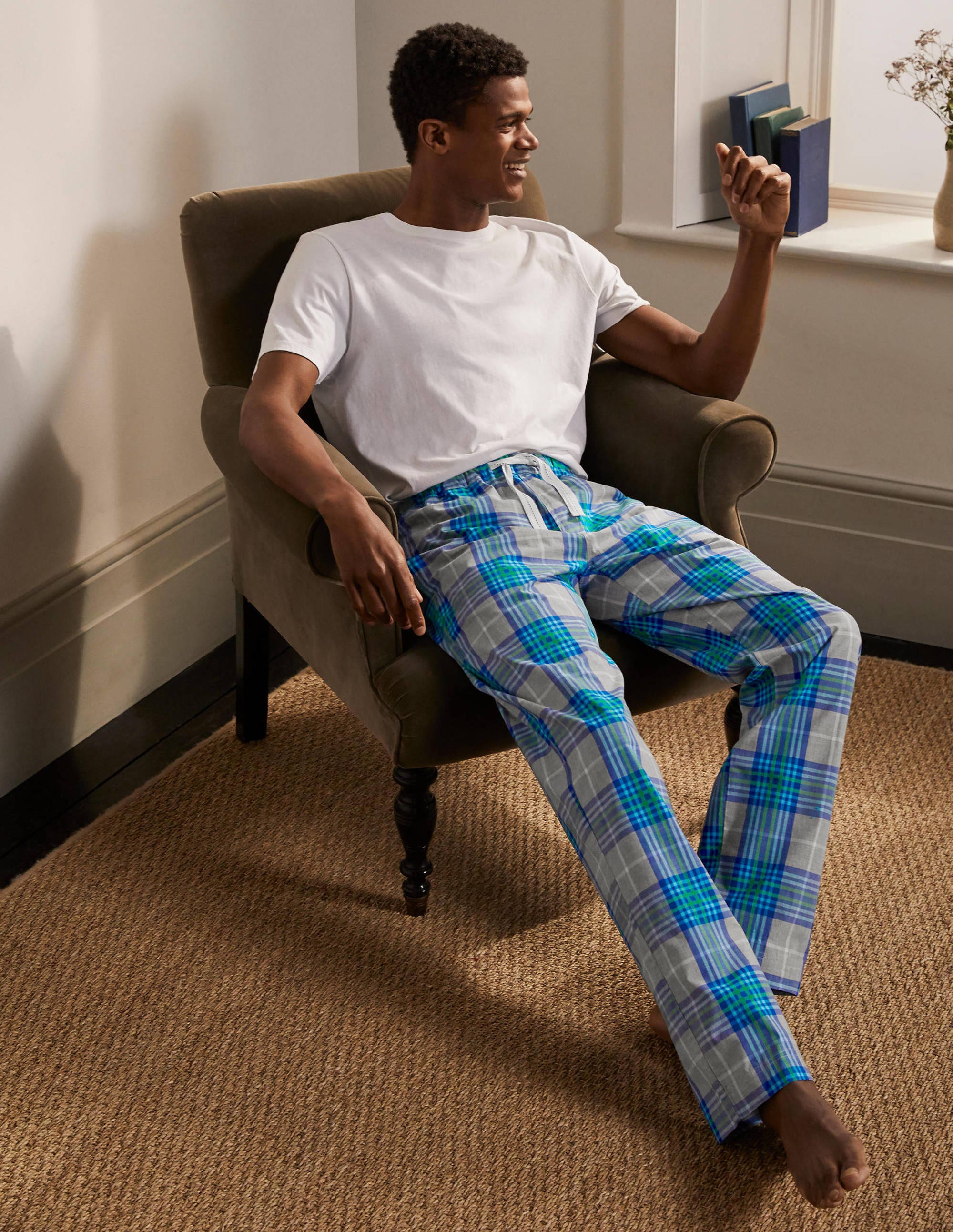 Bas de pyjama en popeline de coton GYM Homme Boden, Bleu