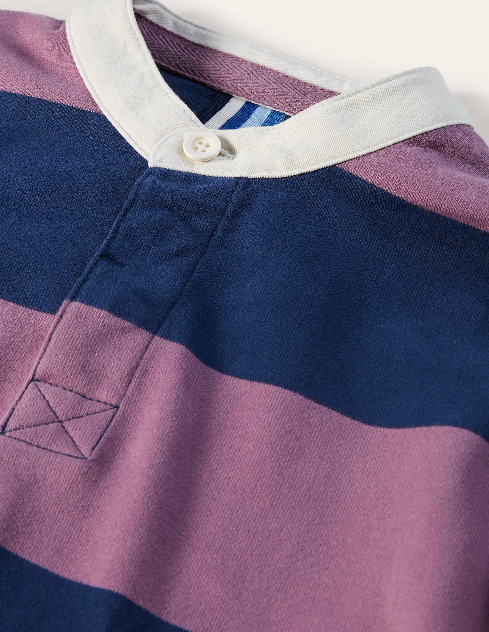 Grandad Collar Rugby Shirt Navy Blue/Dusky Mauve Stripe Boden US