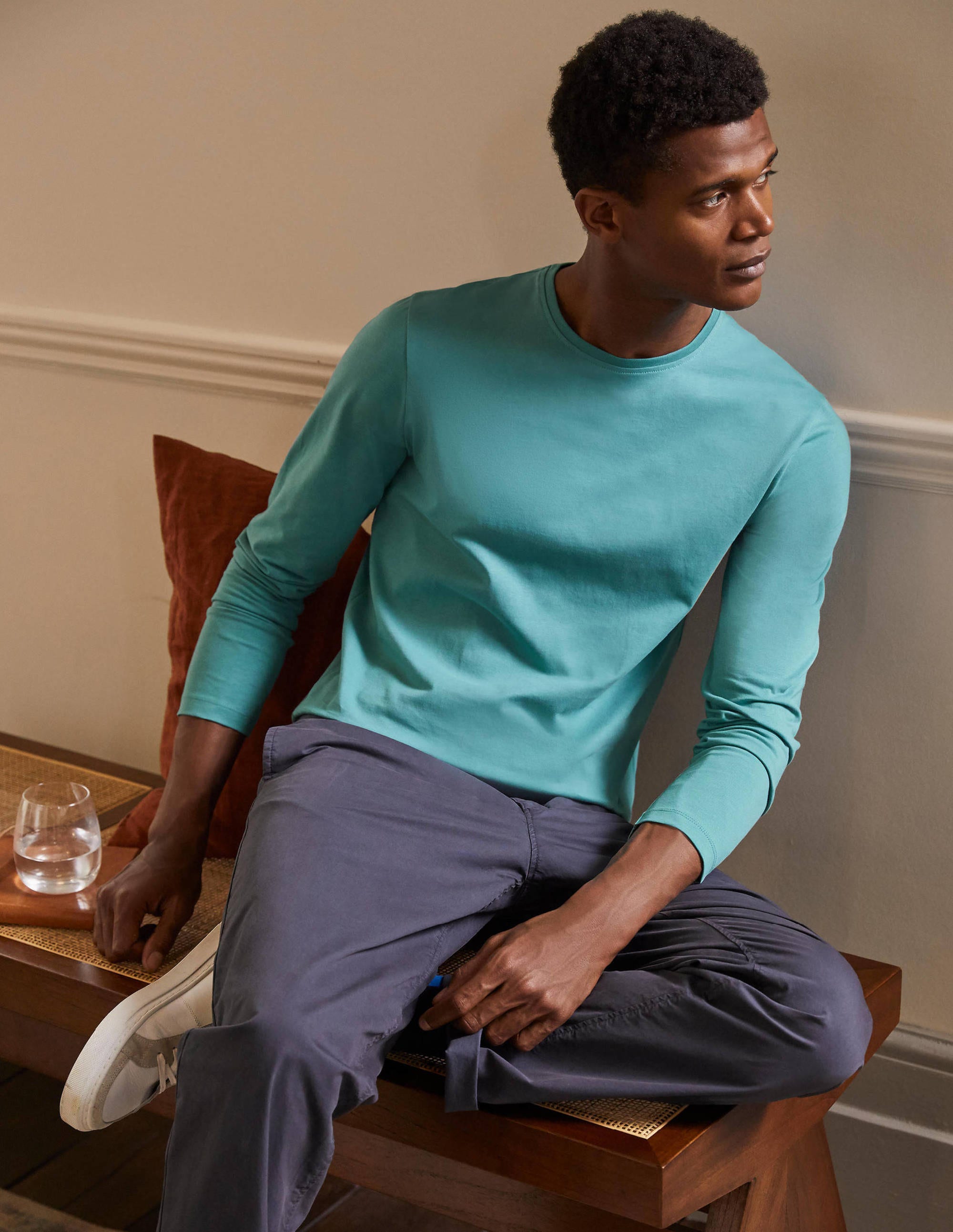T-shirt délavé à manches longues AQU Homme Boden, Green