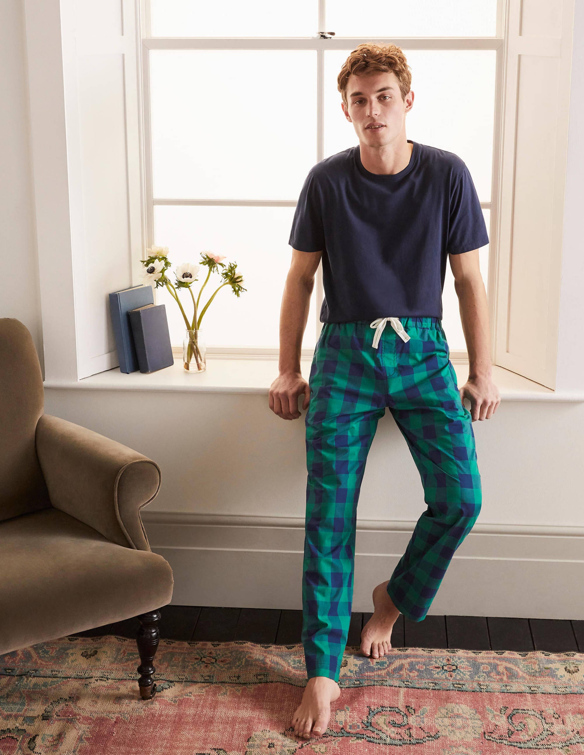 Bas de pyjama en popeline de coton DGR Homme Boden, Green
