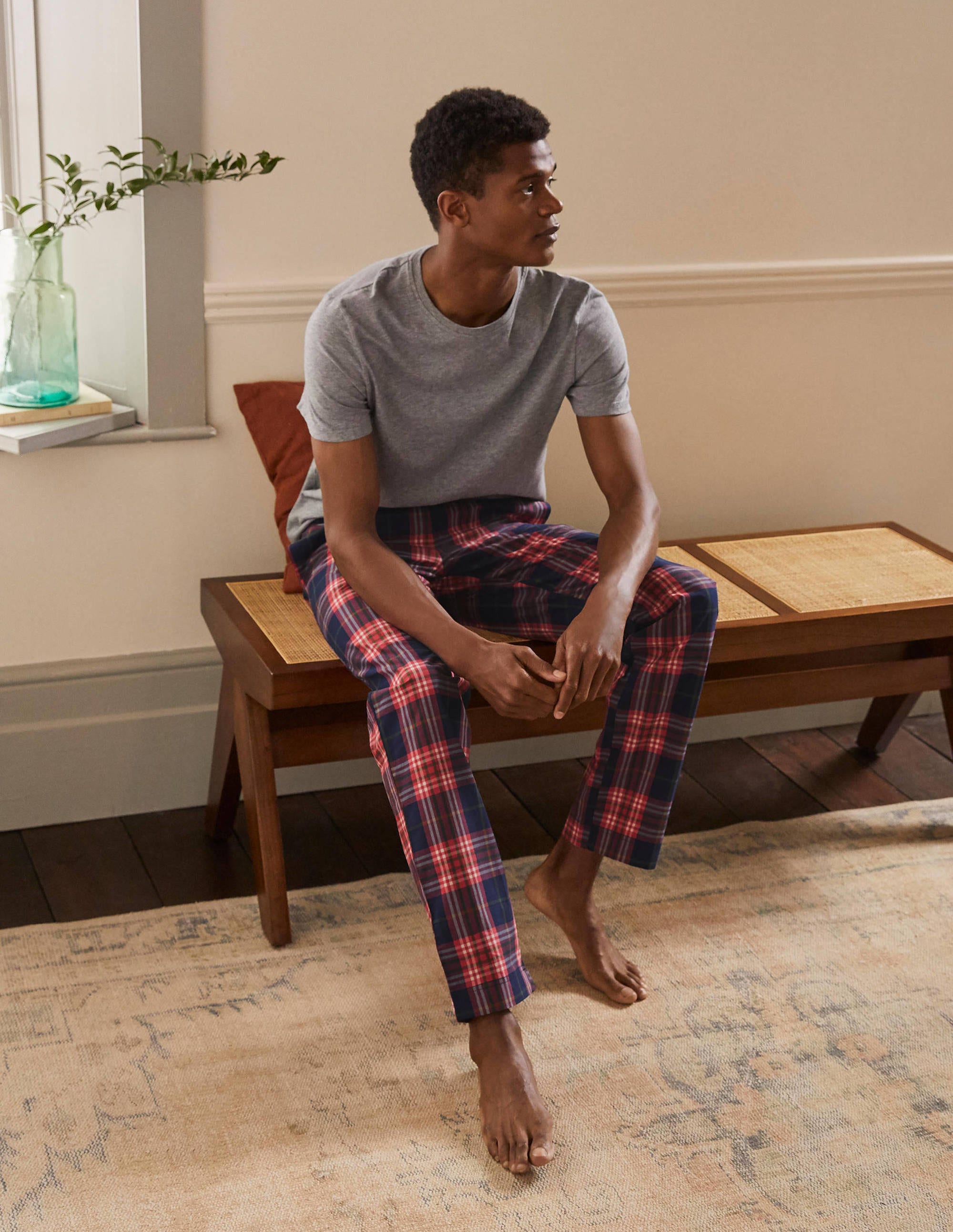 Bas de pyjama en popeline de coton RED Homme Boden, Red