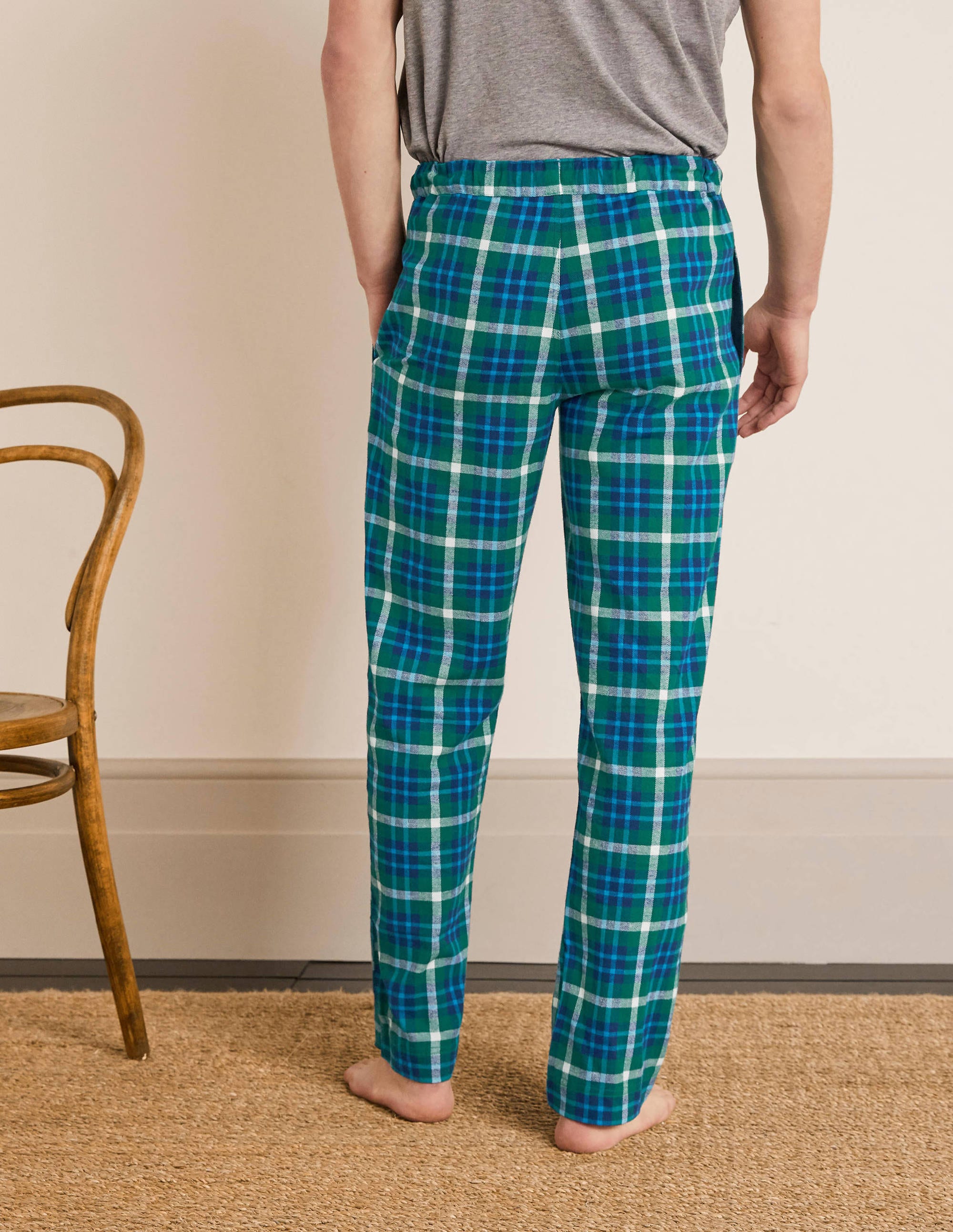 Brushed Cotton Pyjama Bottoms Greenery/Riviera Check Boden UK