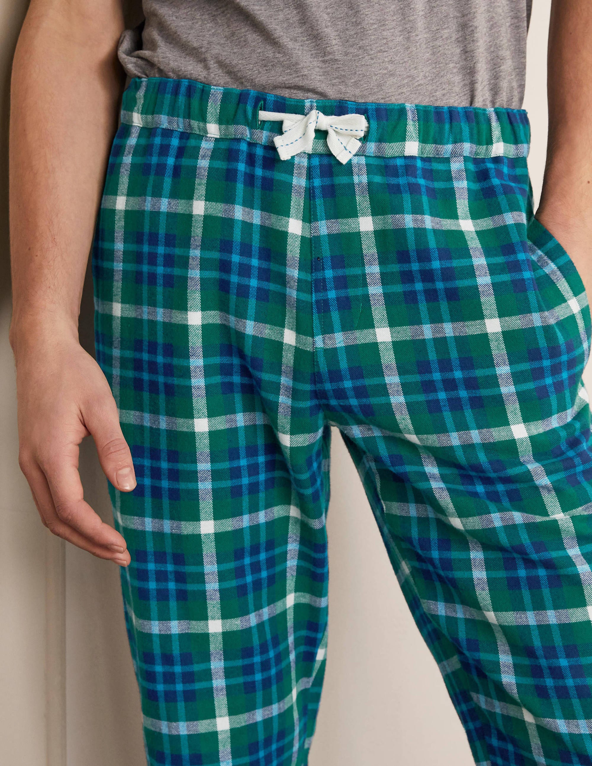 Brushed Cotton Pyjama Bottoms Greenery/Riviera Check Boden UK