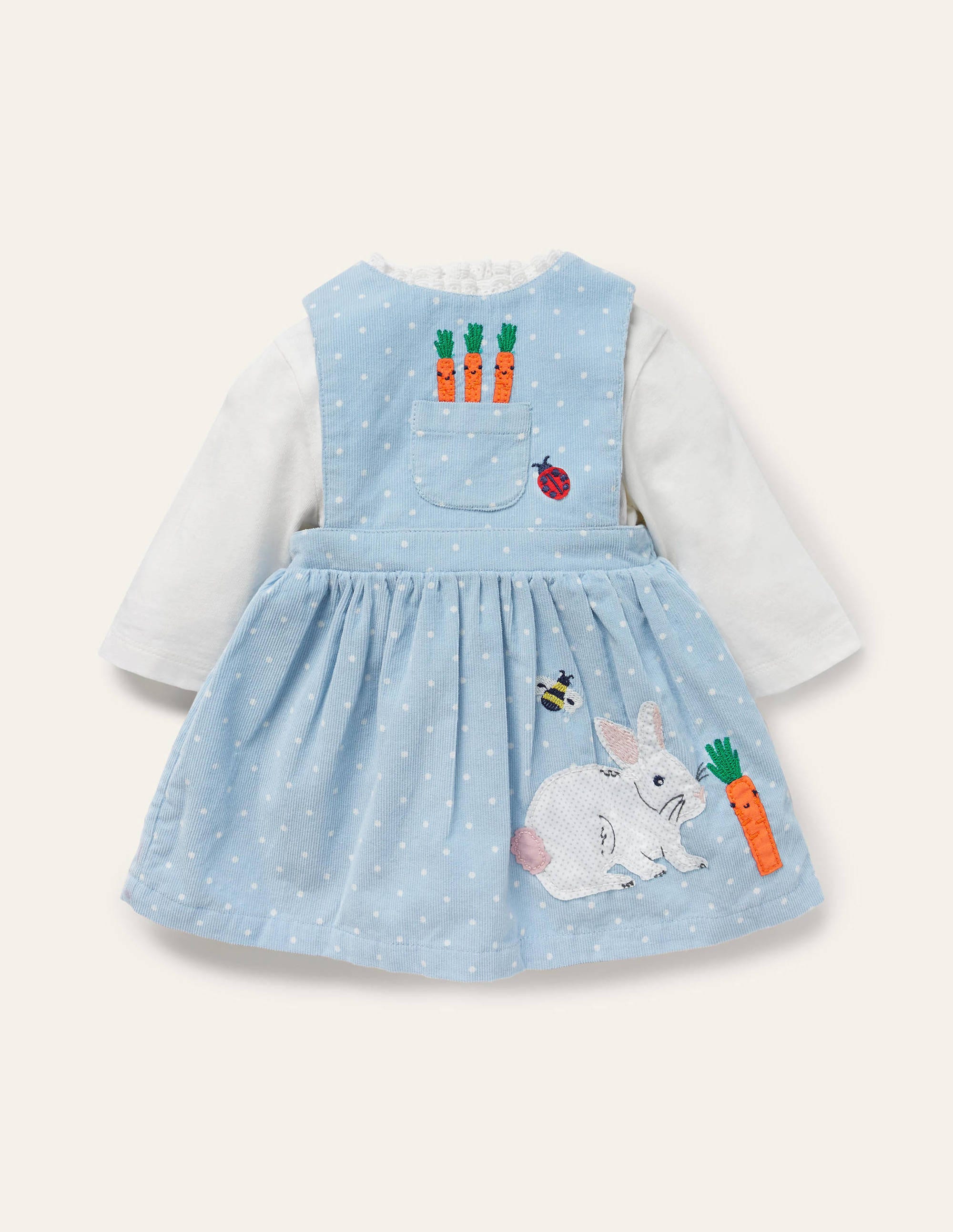 Ensemble avec robe chasuble en velours côtelé à motif lapin BLU Bébé Boden, Blue