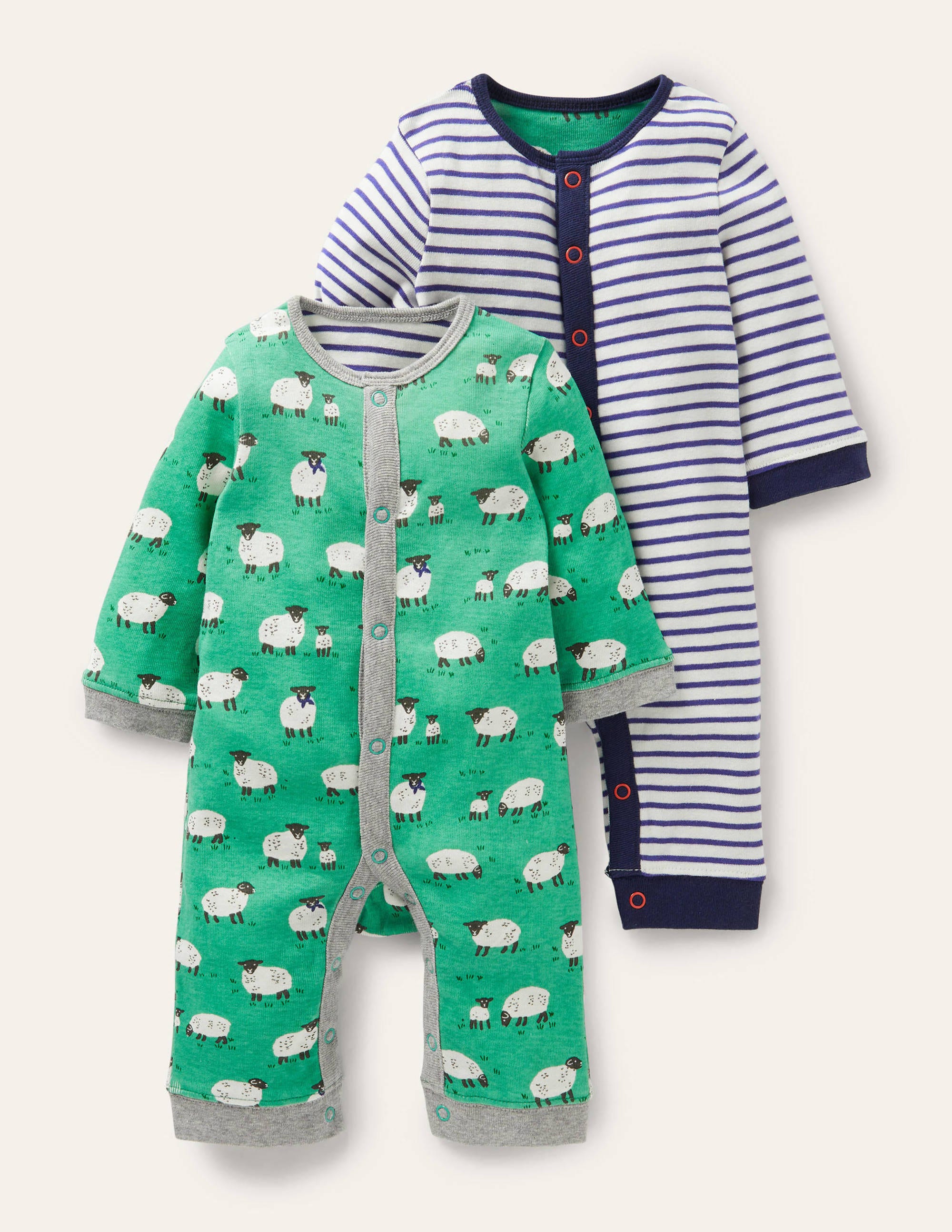 Sheep Twin Pack Rompers GRN Bébé Boden, Green