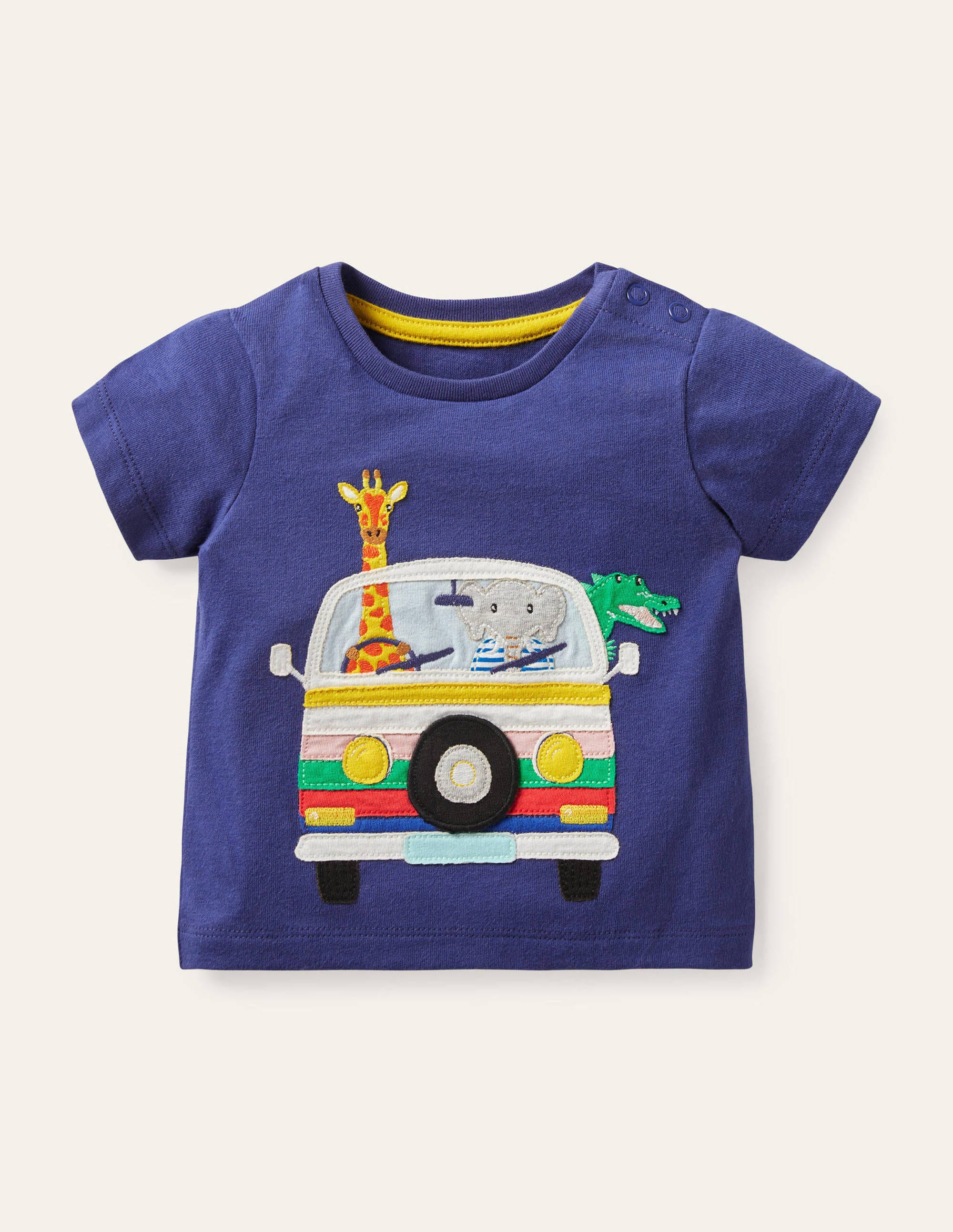T-shirt avec rabat à motif aventures animalières IND Bébé Boden, Blue