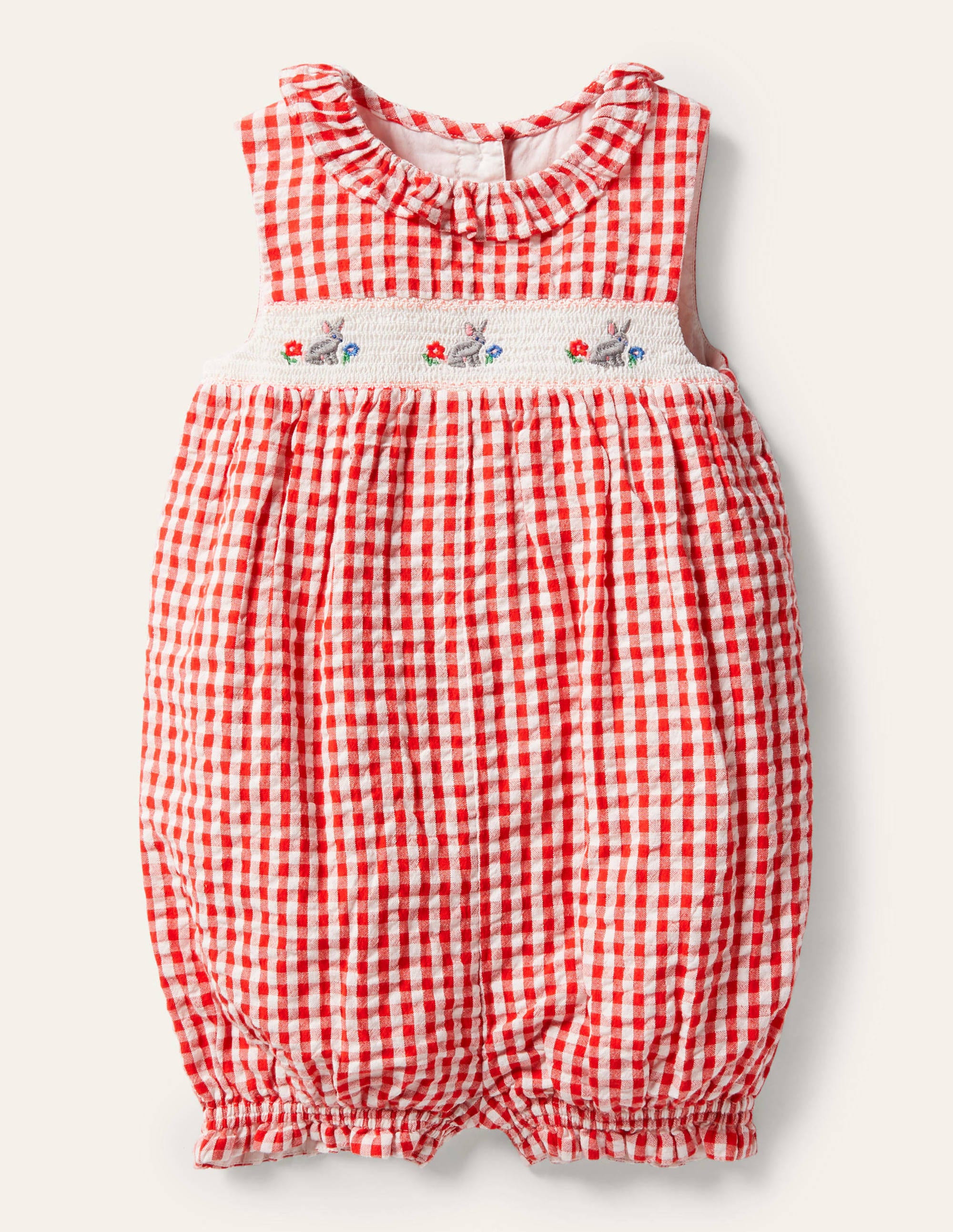 Barboteuse à smocks et carreaux RED Bébé Boden, Red