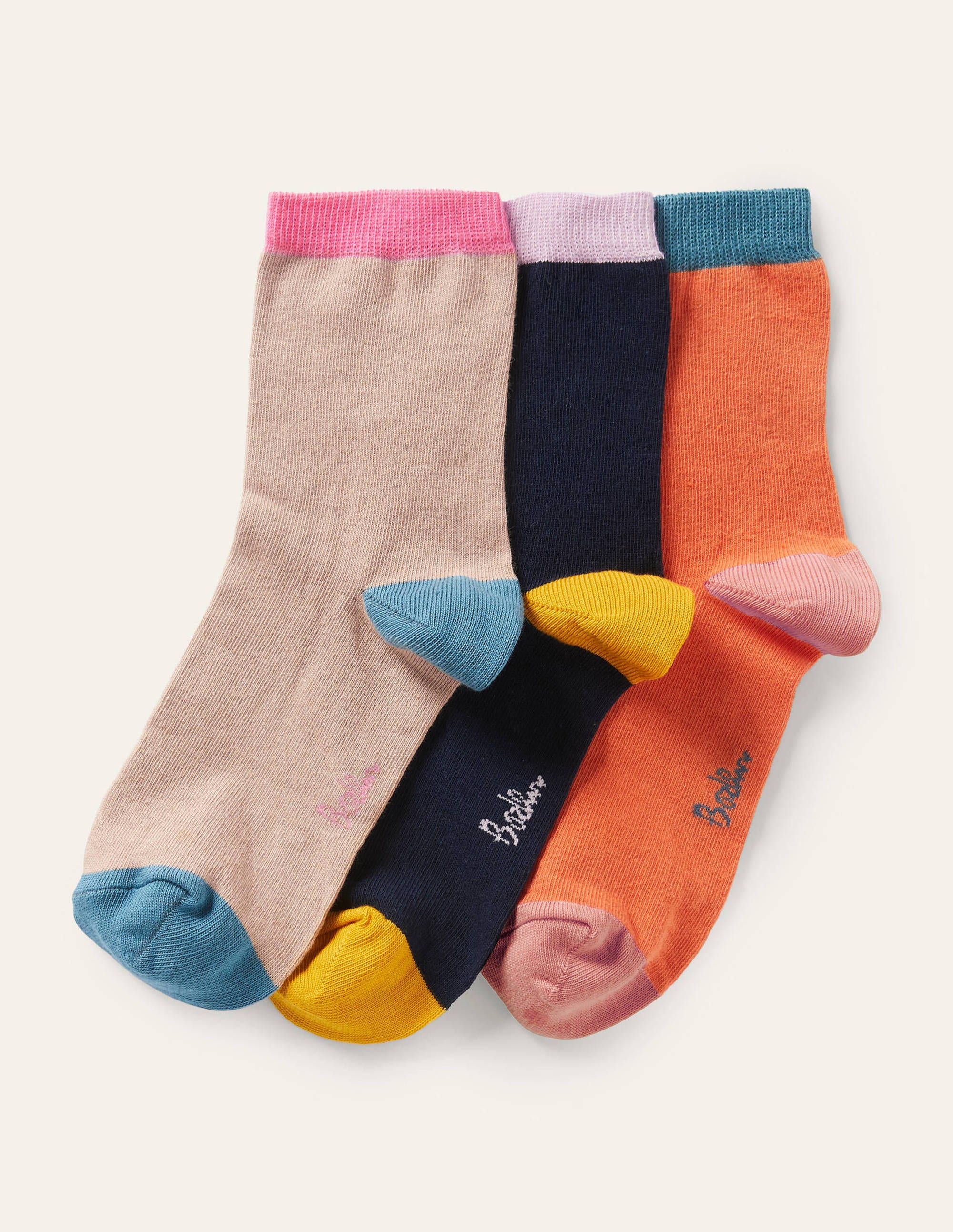 3 paires de socquettes COL Femme Boden, Plain