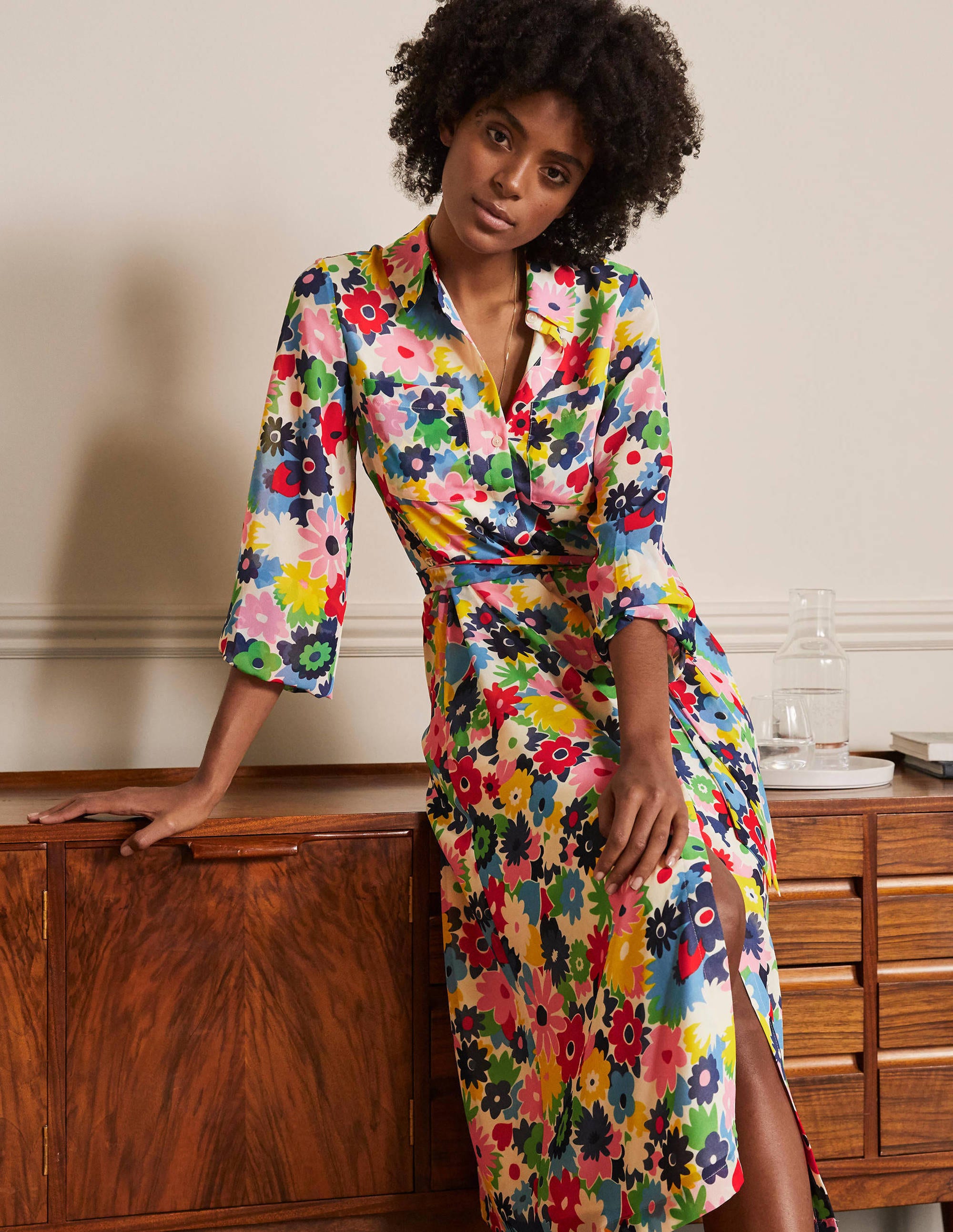 Abigail Midi Shirt Dress - Ivory, Paintbox Ditsy | Boden US