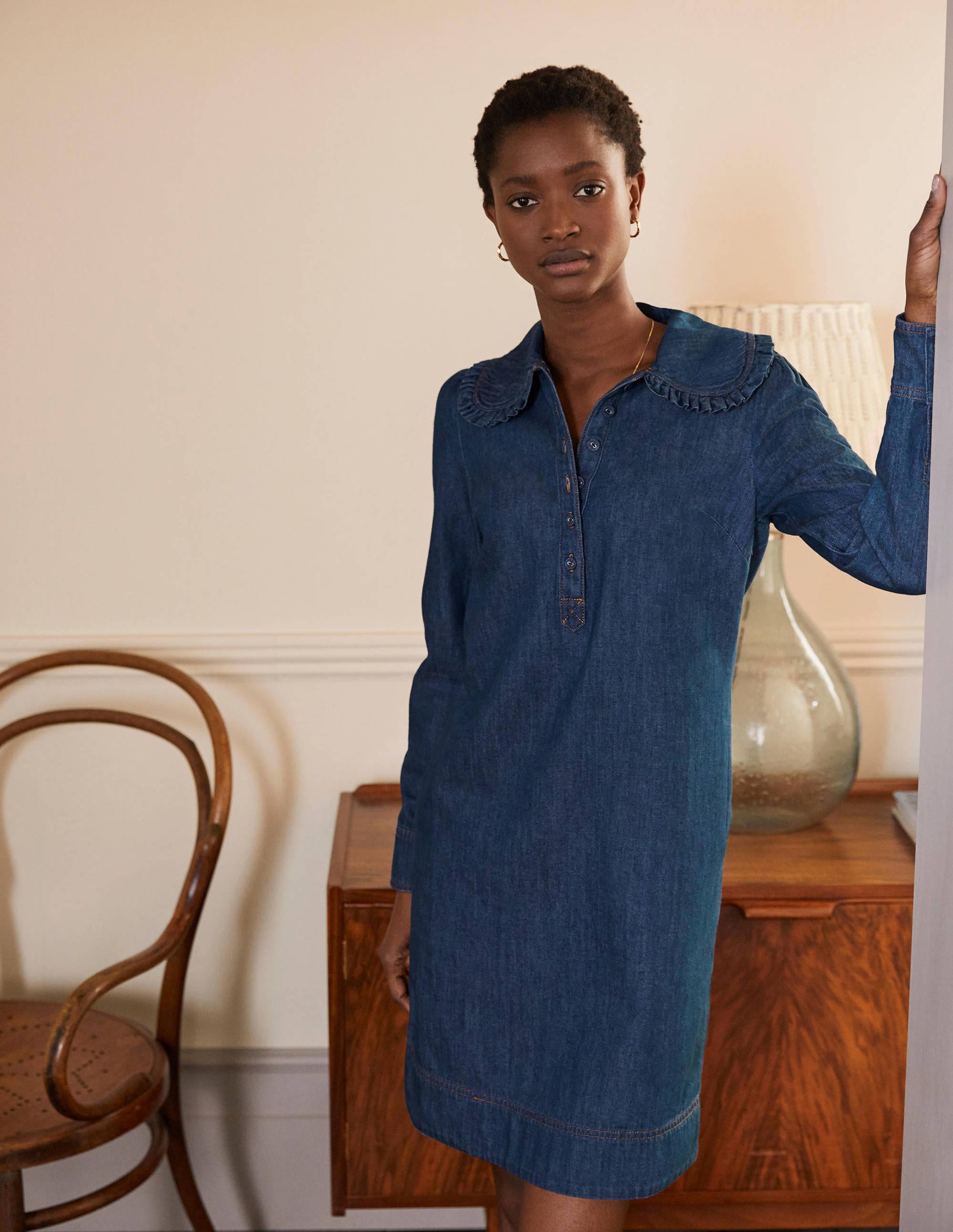 Statement Collar Denim Dress Mid Vintage Denim Boden US