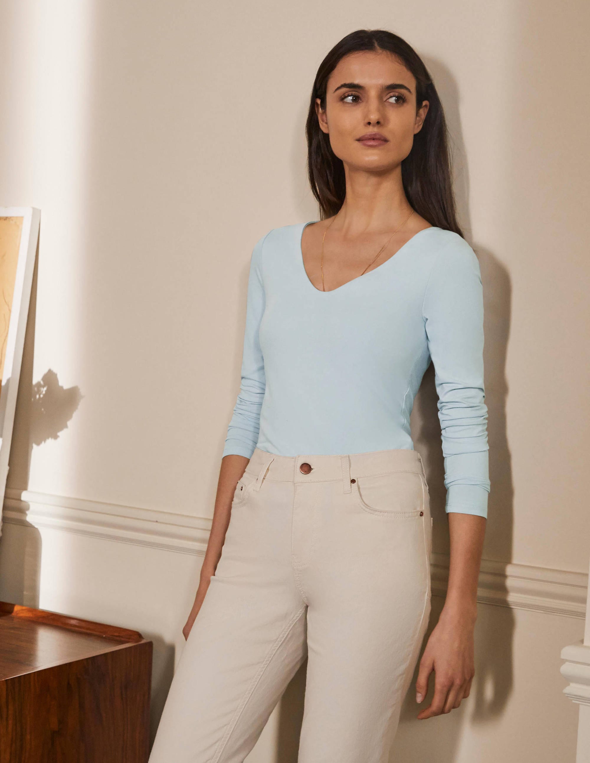 Top double épaisseur à col V LBL Femme Boden, Blue