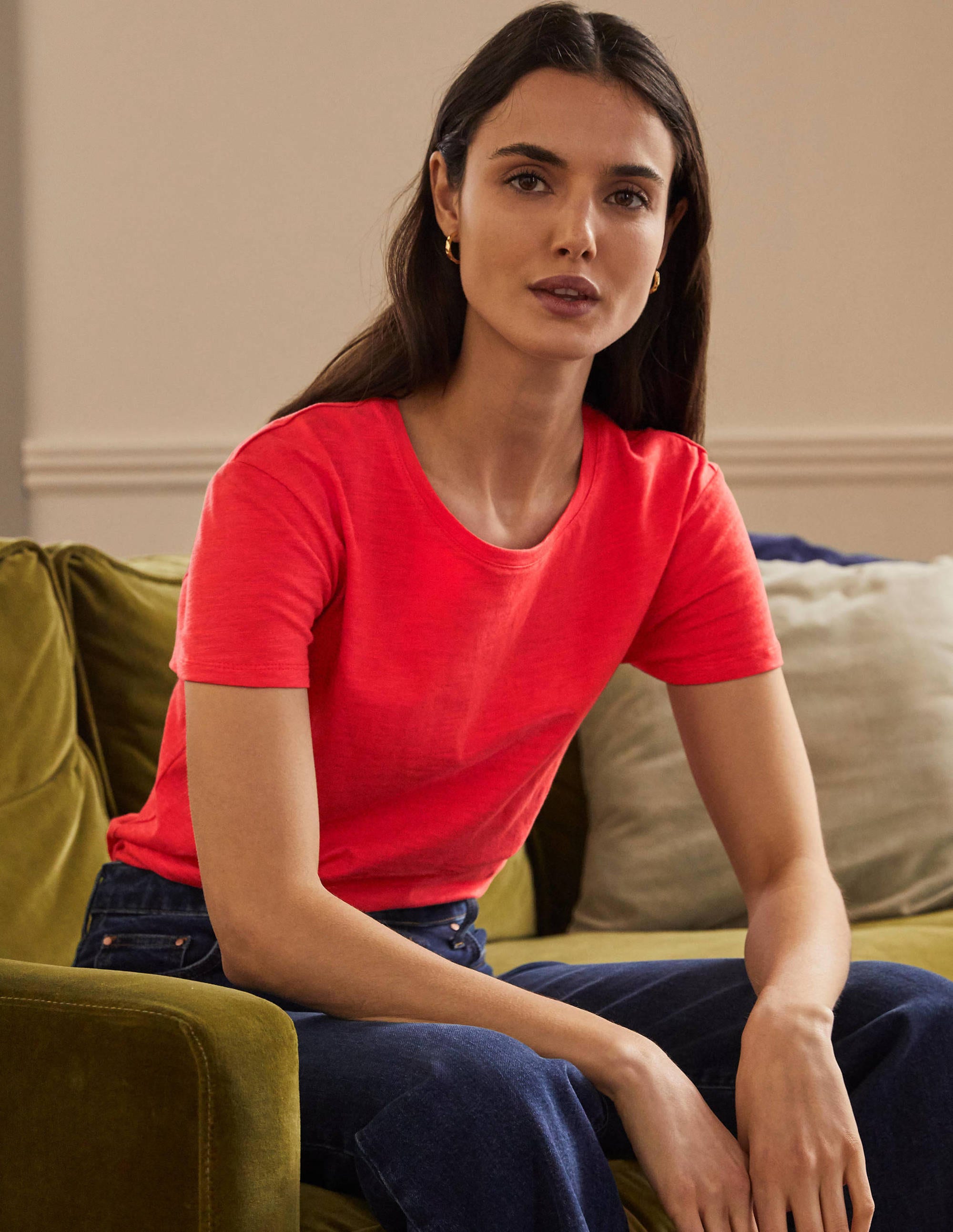 Le T-shirt boyfriend en coton LRD Femme Boden, Red