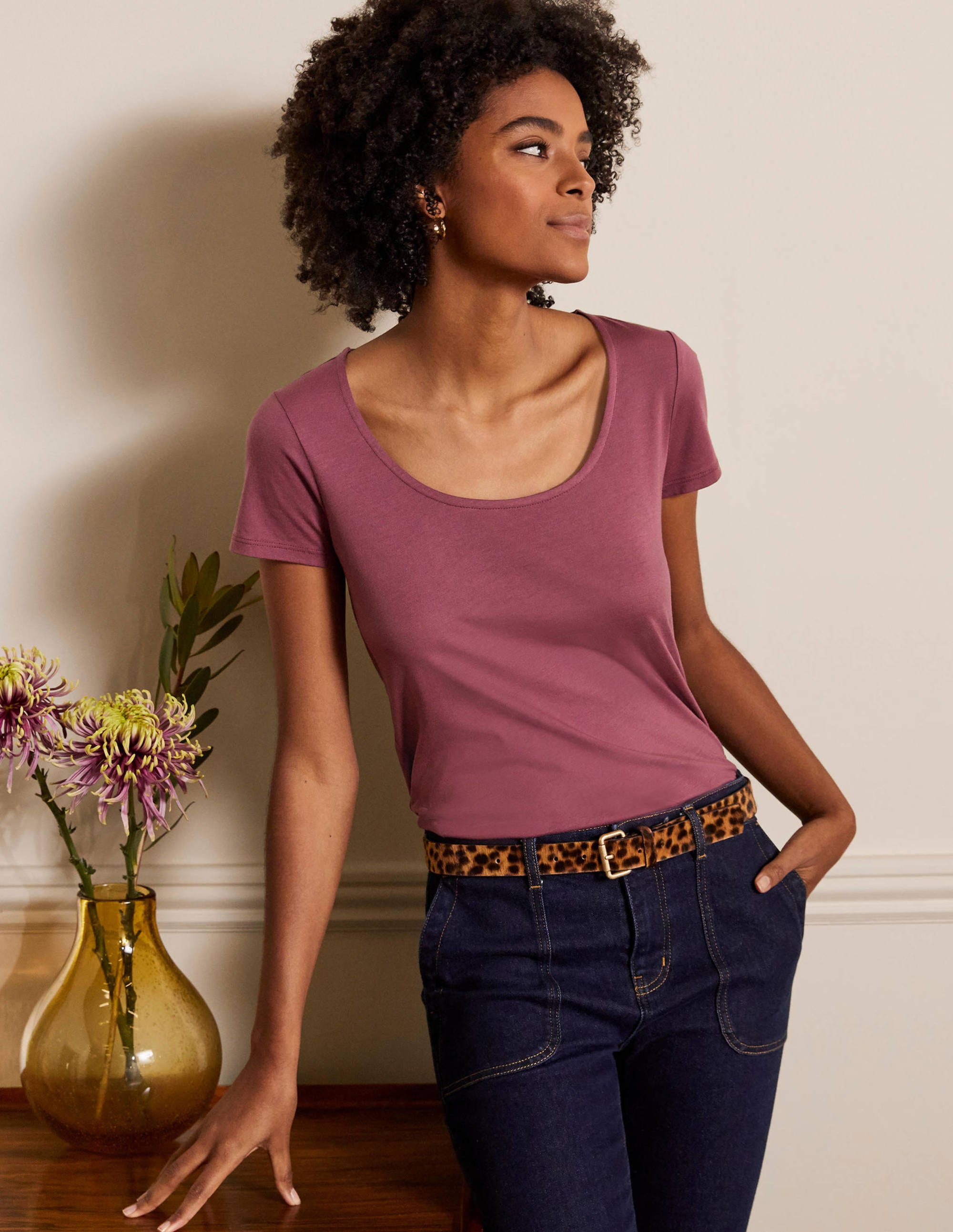 T-shirt col U ultra-doux PRP Femme Boden, Purple