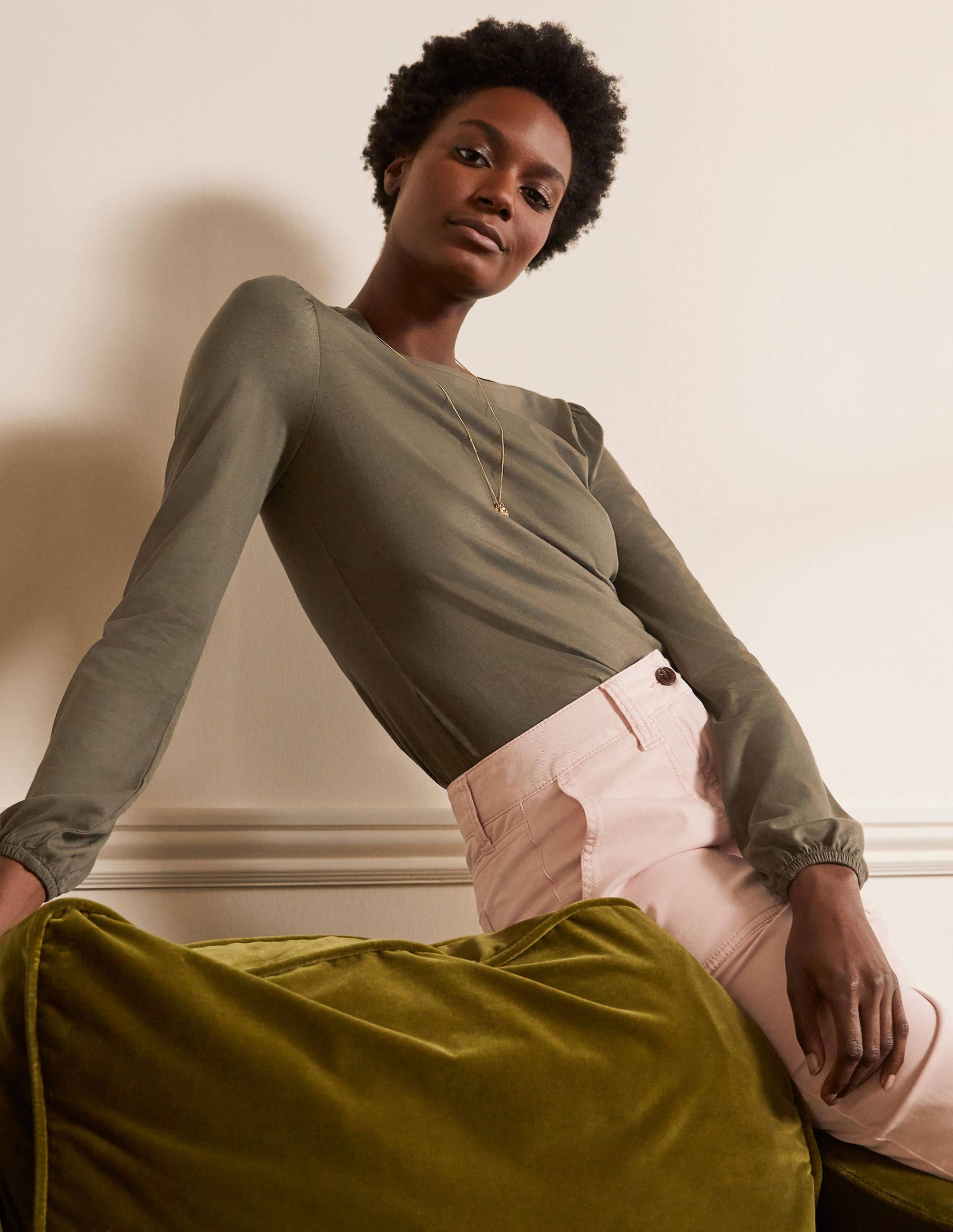 T-shirt manches longues ultra-doux KHK Femme Boden, Khaki