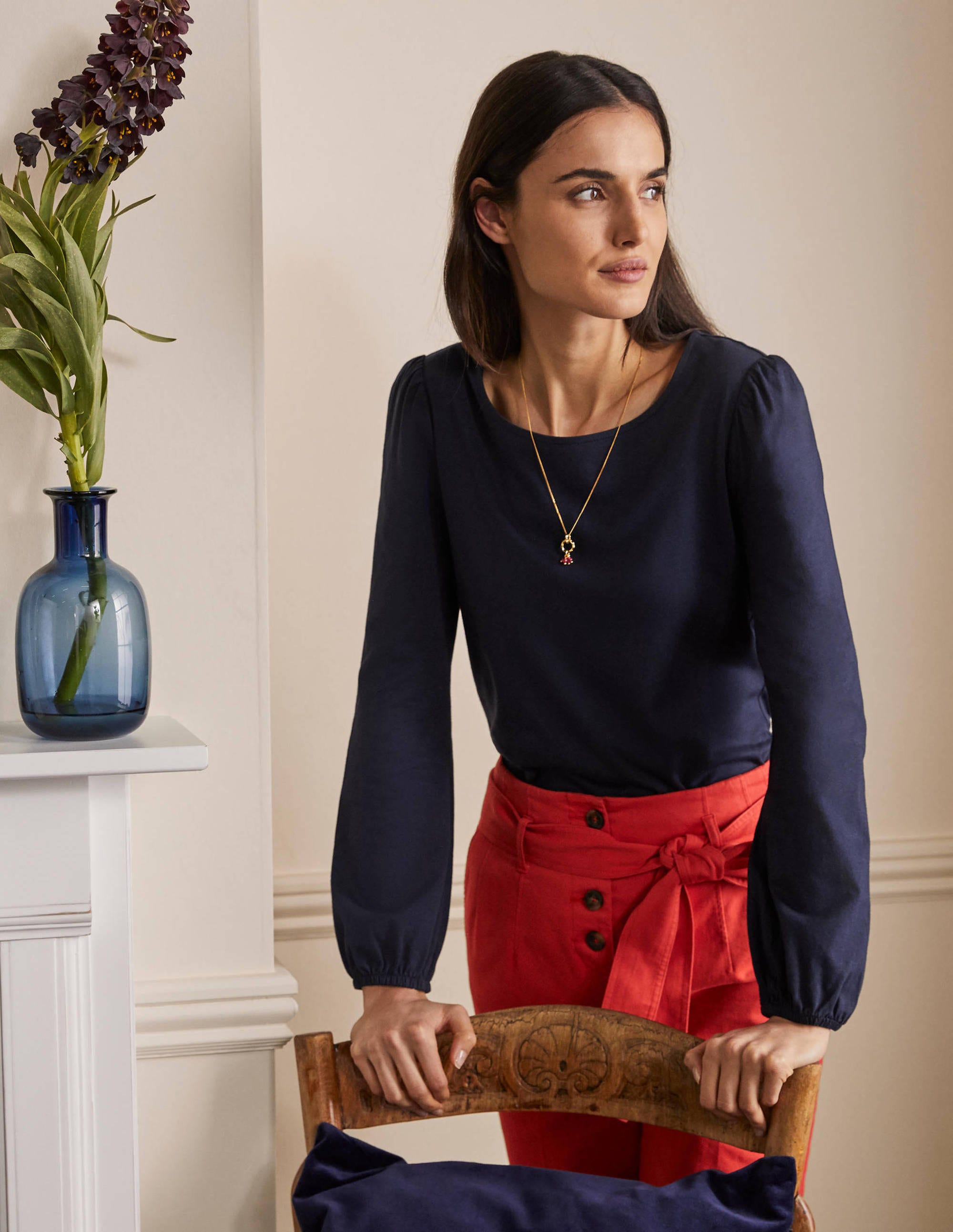 T-shirt manches longues ultra-doux NAV Femme Boden, Navy