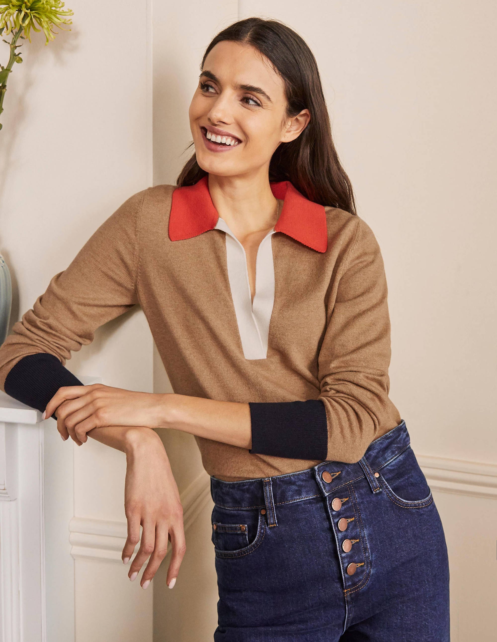 Pull avec col NEU Femme Boden, Camel