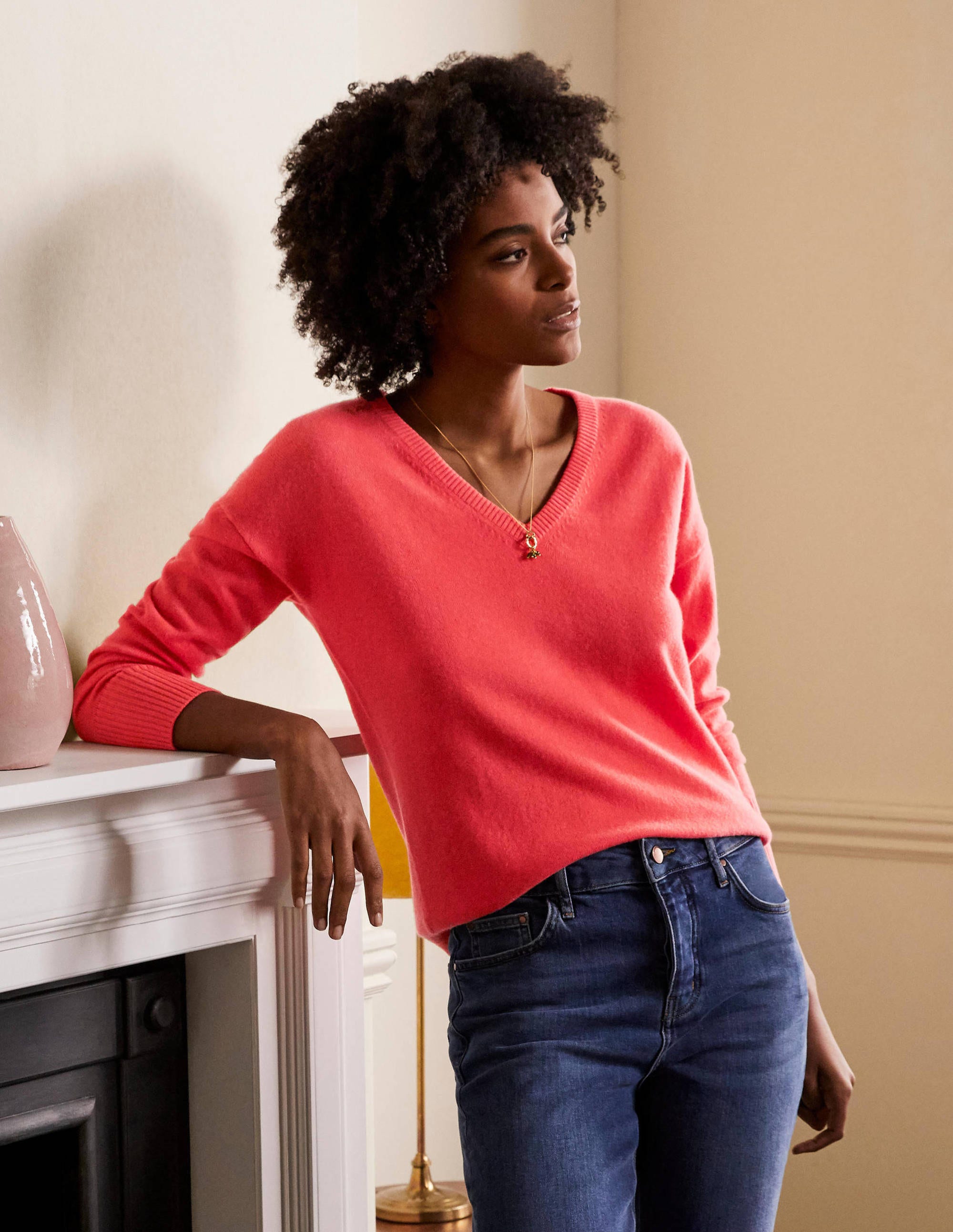 Pull col V décontracté en cachemire PNK Femme Boden, Pink
