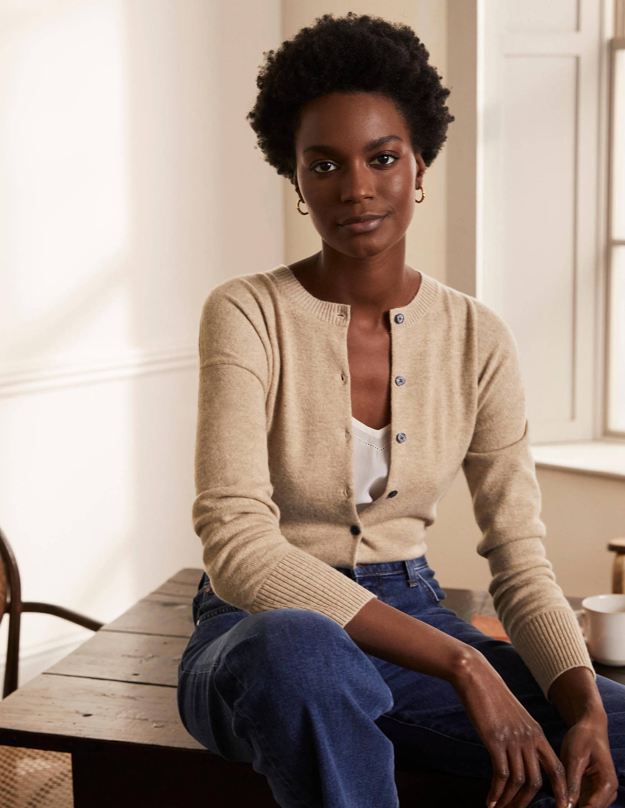 Cardigan décontracté en cachemire NEU Femme Boden, Natural