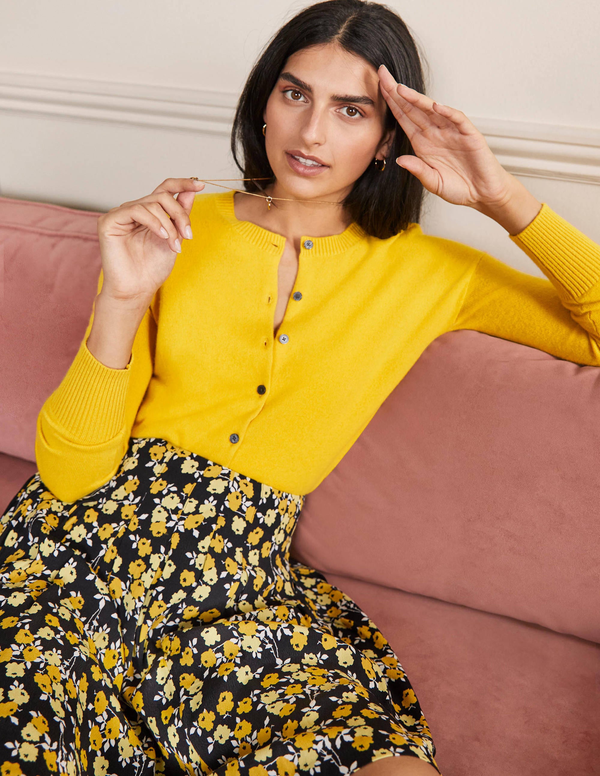 Cardigan décontracté en cachemire YEL Femme Boden, Yellow