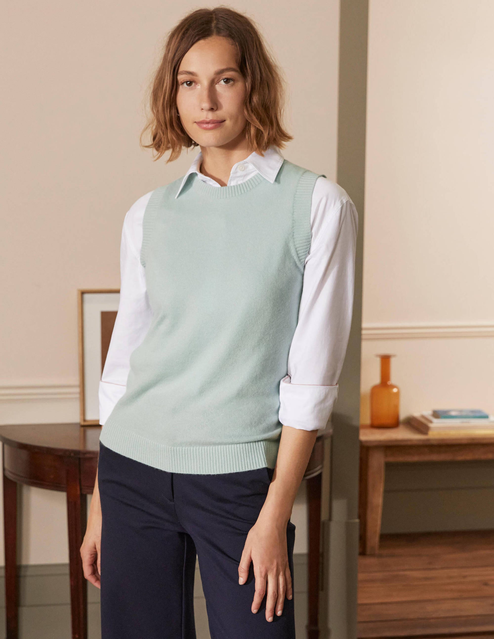 Cashmere Knitted Tank Top Aquamarine Blue Boden UK